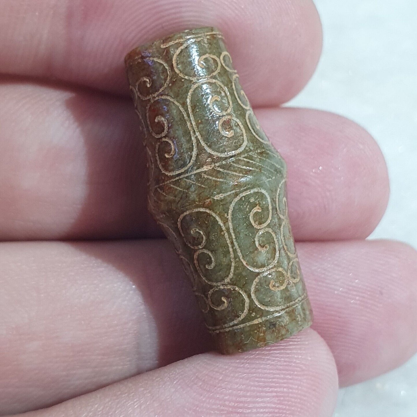 FRÜHER CHINESISCHER GRÜNER JADE-PERLENANHÄNGER Haitianisches Jade-Zertifikat bereitgestellt-4233