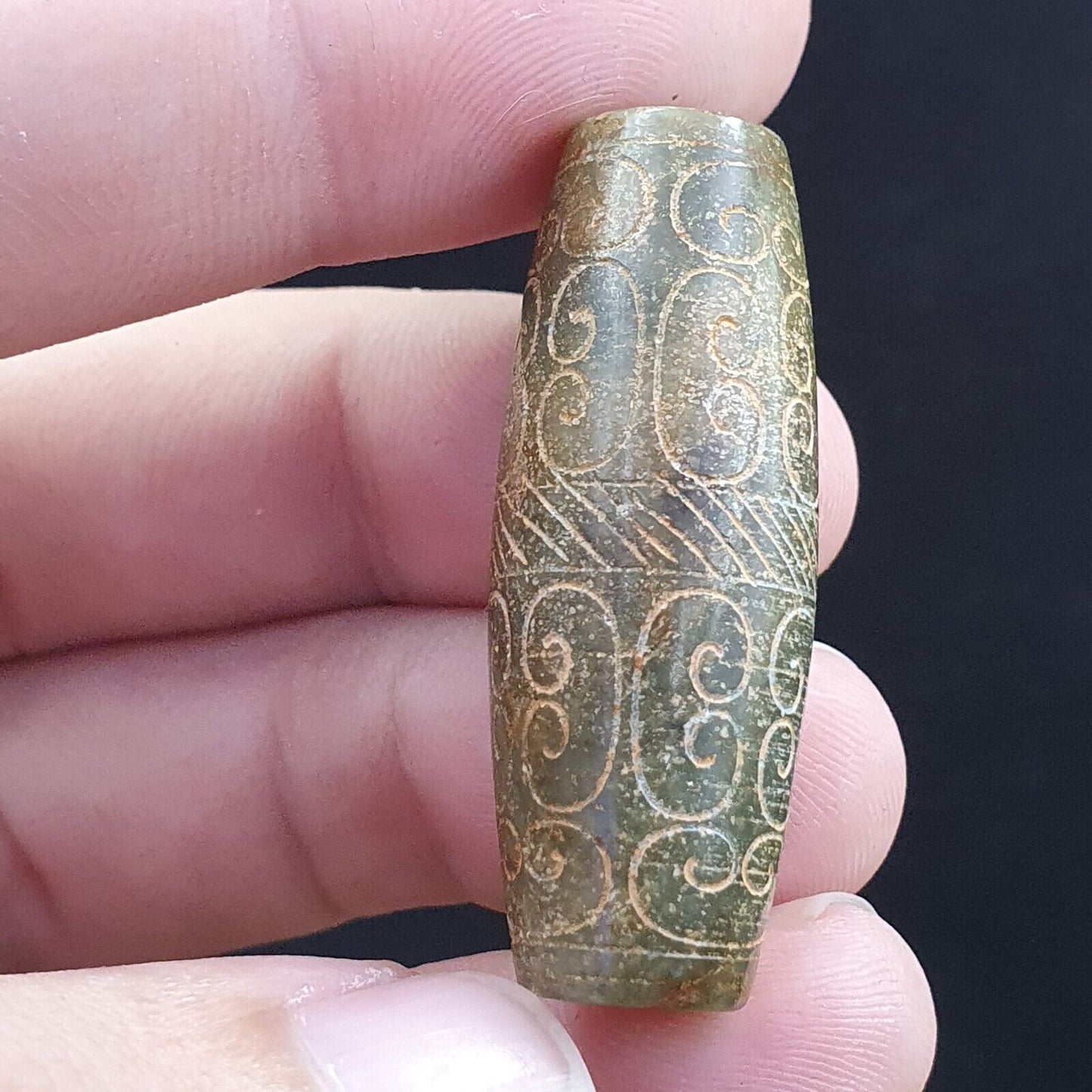 FRÜHER CHINESISCHER GRÜNER JADE-PERLENANHÄNGER Haitianisches Jade-Zertifikat bereitgestellt-8700