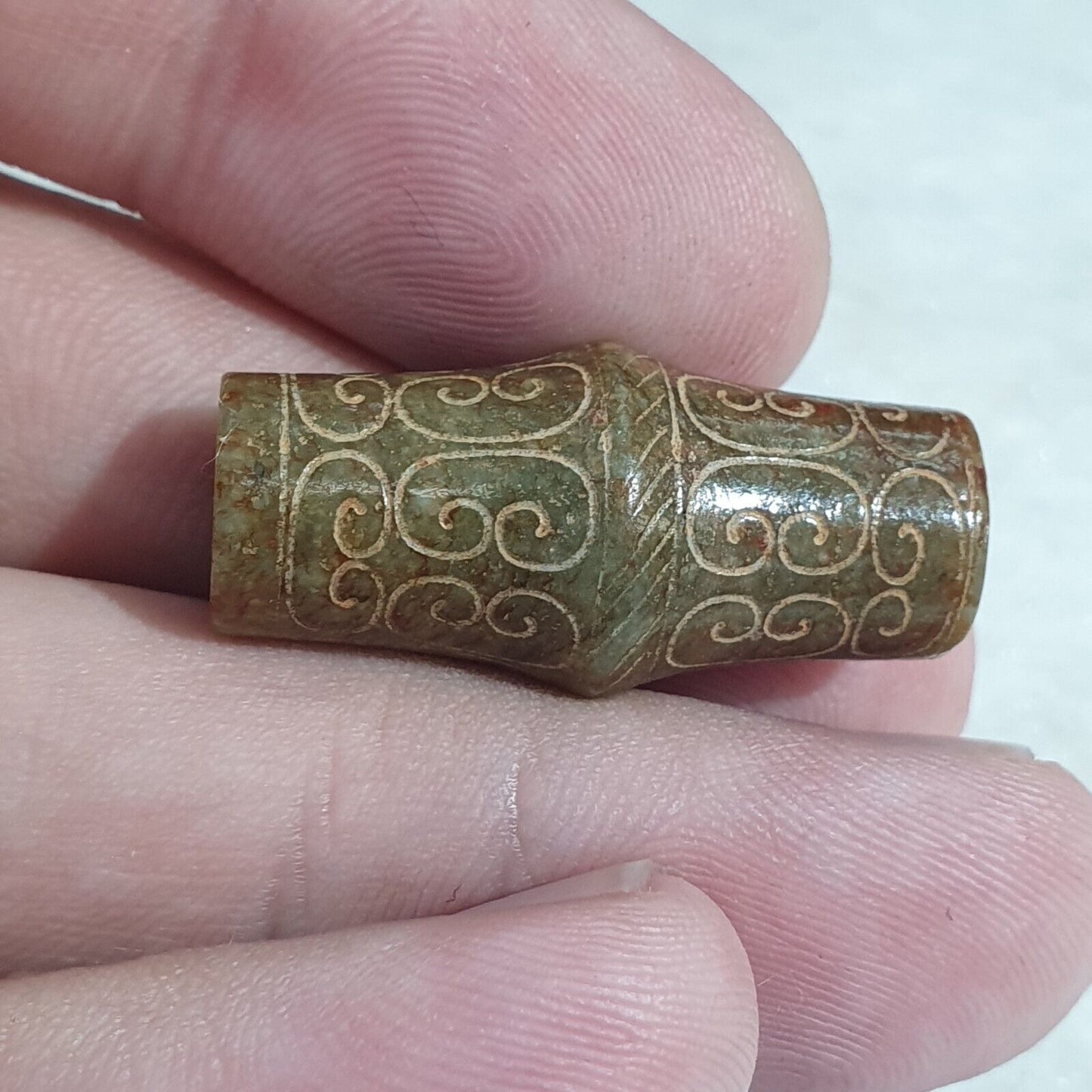 FRÜHER CHINESISCHER GRÜNER JADE-PERLENANHÄNGER Haitianisches Jade-Zertifikat bereitgestellt-4233