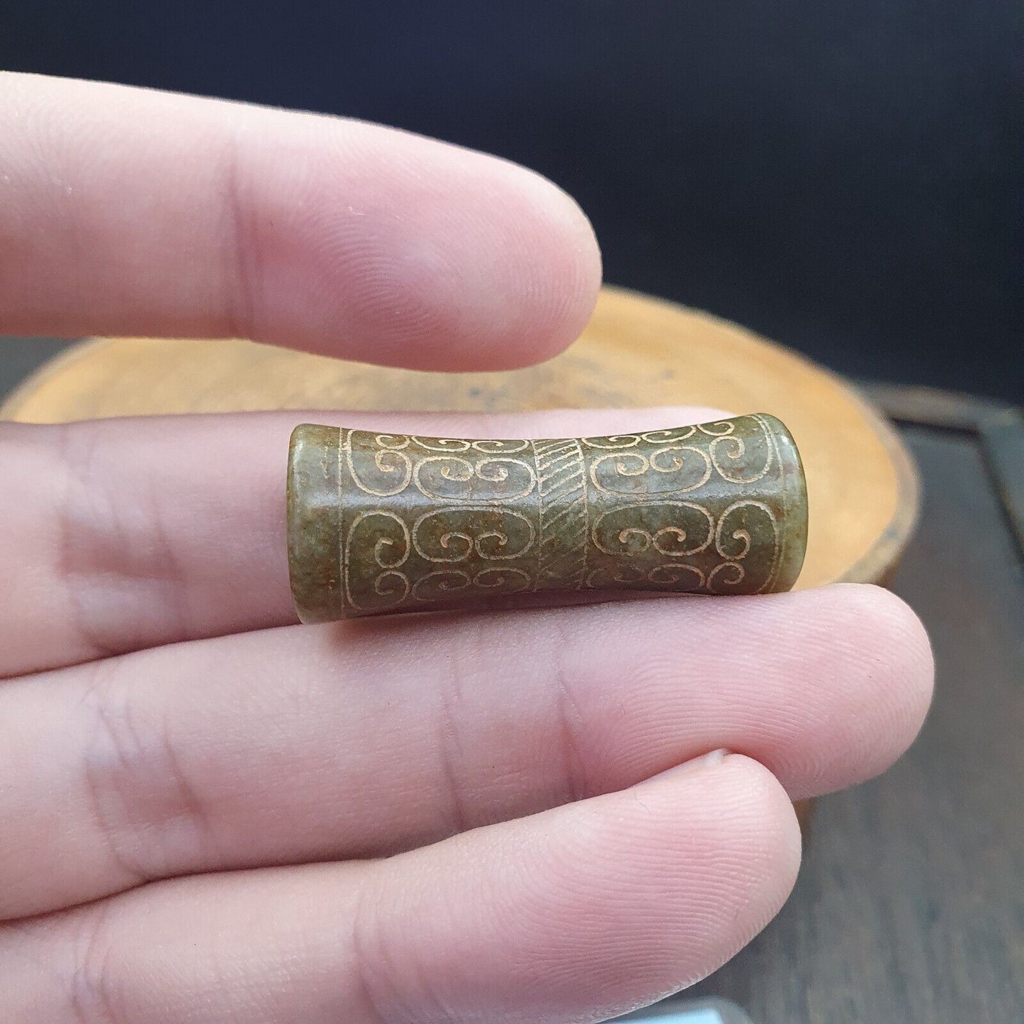 FRÜHER CHINESISCHER GRÜNER JADE-PERLENANHÄNGER Haitianisches Jade-Zertifikat bereitgestellt-7278