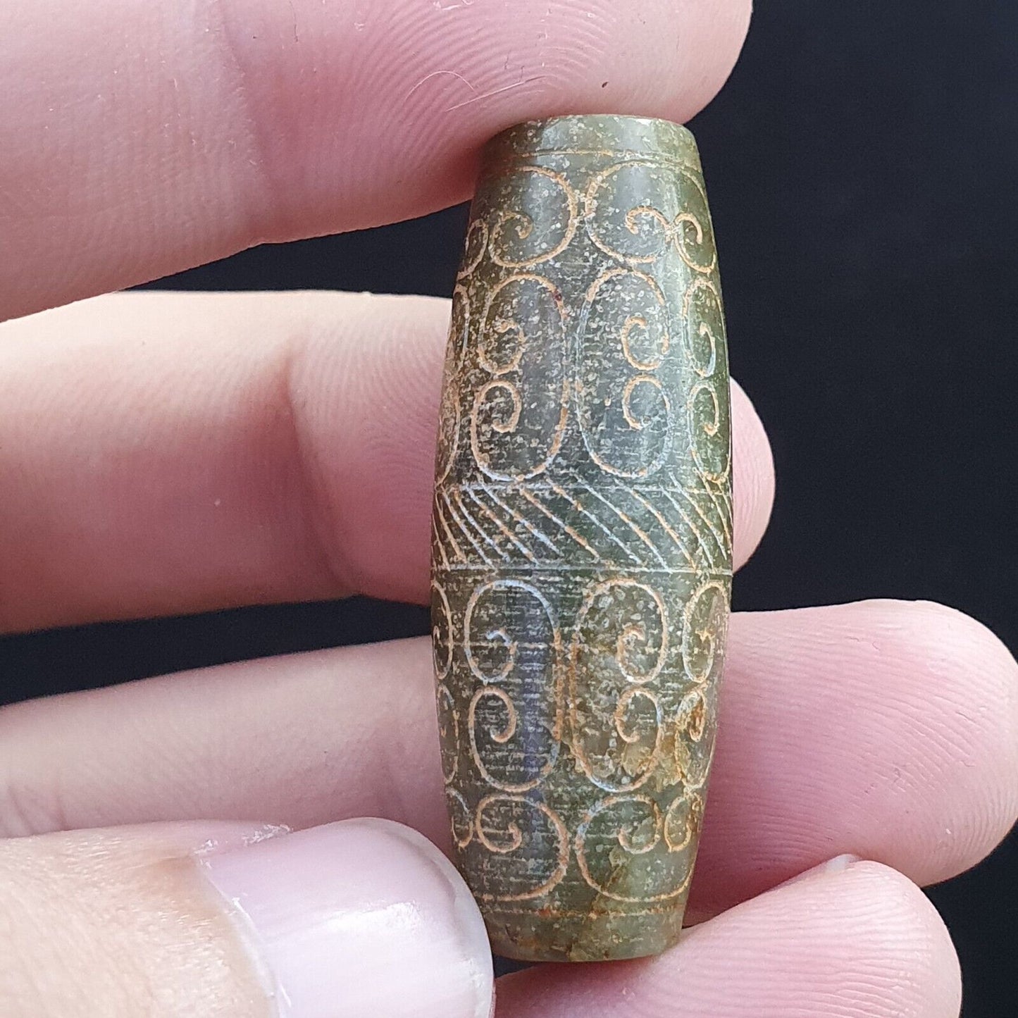 FRÜHER CHINESISCHER GRÜNER JADE-PERLENANHÄNGER Haitianisches Jade-Zertifikat bereitgestellt-8700