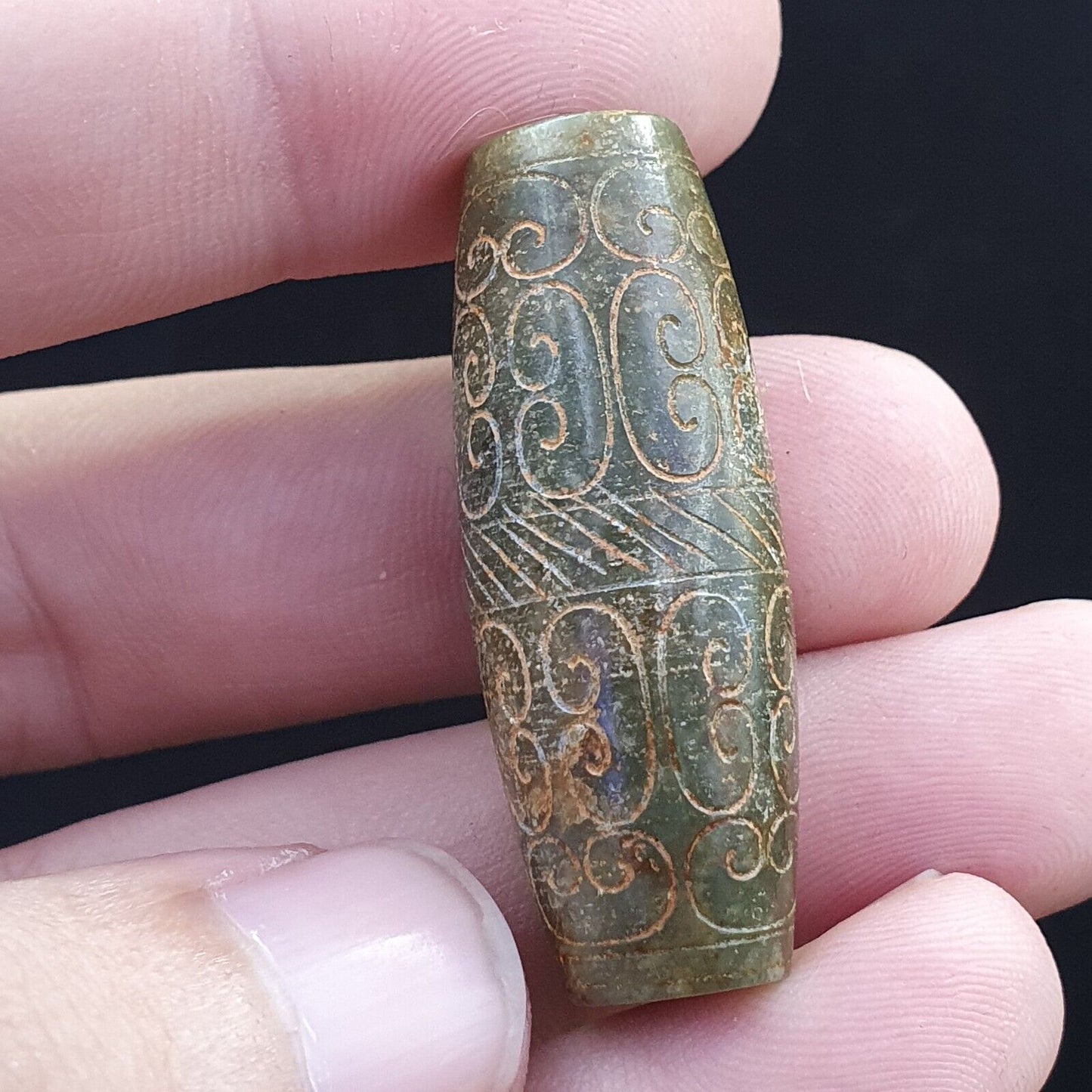 FRÜHER CHINESISCHER GRÜNER JADE-PERLENANHÄNGER Haitianisches Jade-Zertifikat bereitgestellt-8700