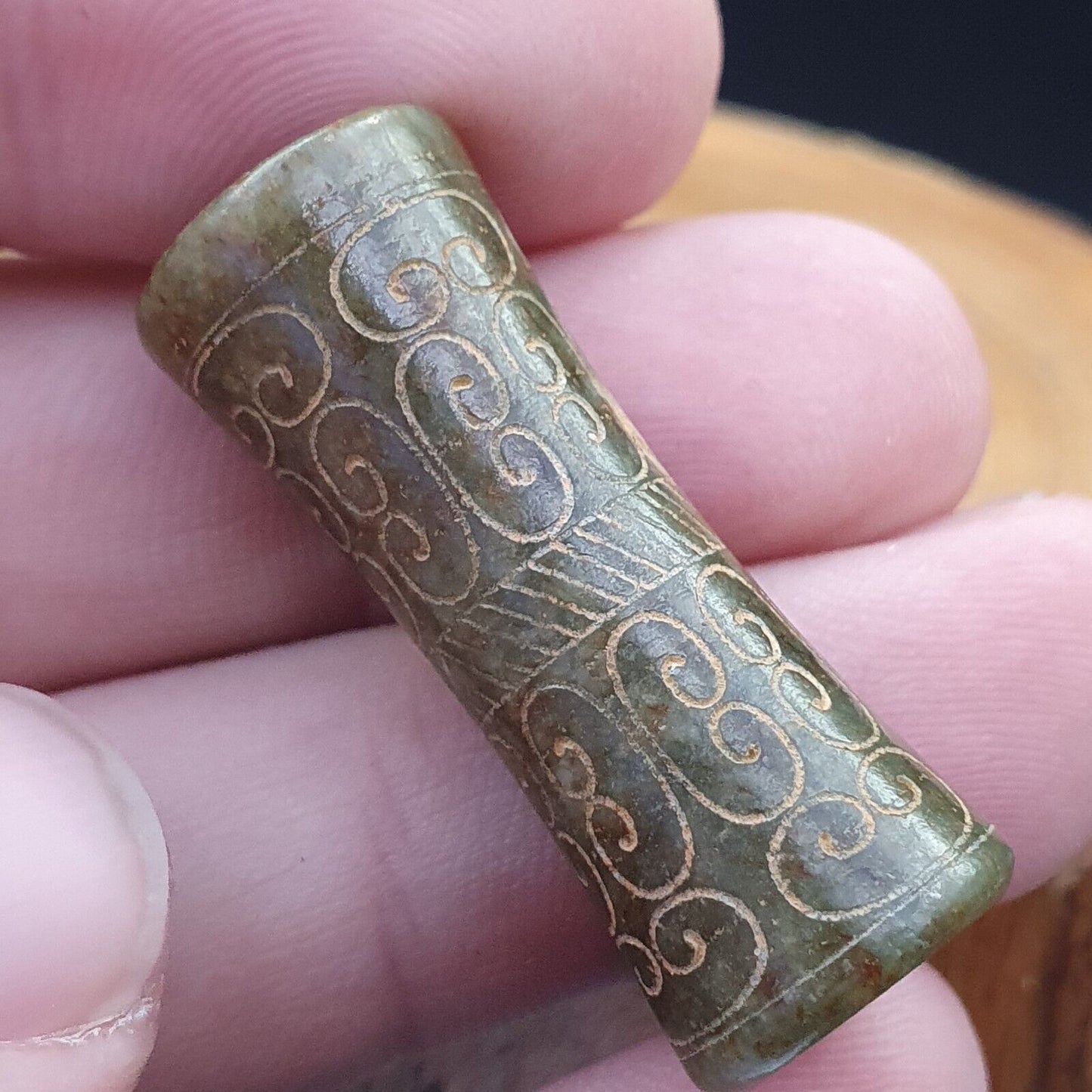 FRÜHER CHINESISCHER GRÜNER JADE-PERLENANHÄNGER Haitianisches Jade-Zertifikat bereitgestellt-7278