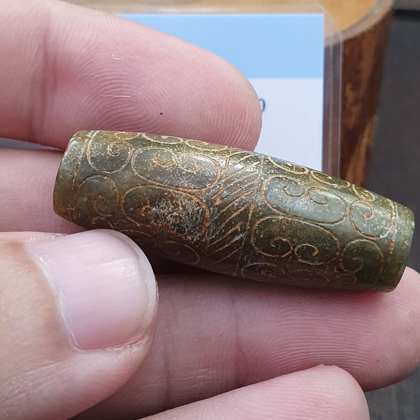 FRÜHER CHINESISCHER GRÜNER JADE-PERLENANHÄNGER Haitianisches Jade-Zertifikat bereitgestellt-8700