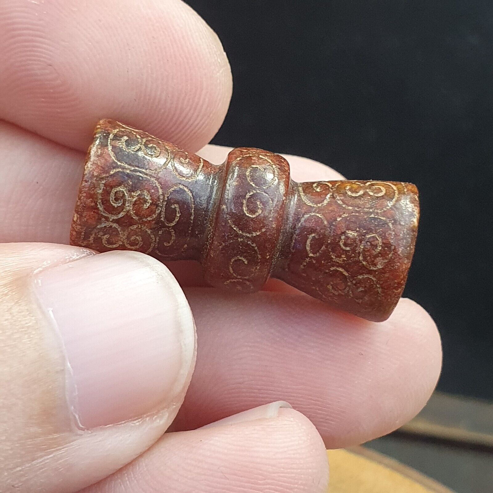 EARLY CHINESE Red JADE BEAD PENDANT  Haitian certificate Provided-489
