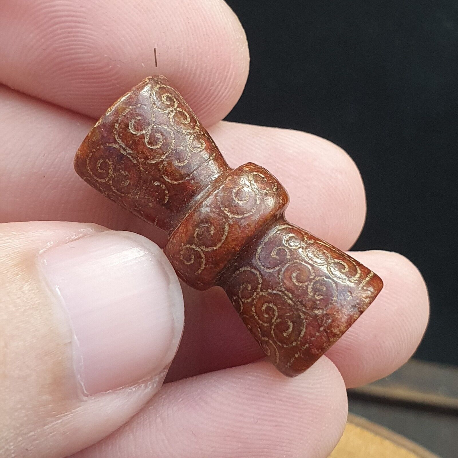 EARLY CHINESE Red JADE BEAD PENDANT  Haitian certificate Provided-489