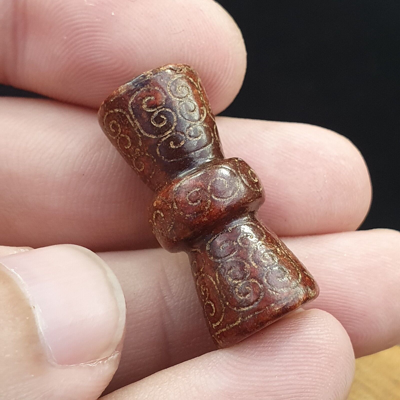 EARLY CHINESE Red JADE BEAD PENDANT  Haitian certificate Provided-489