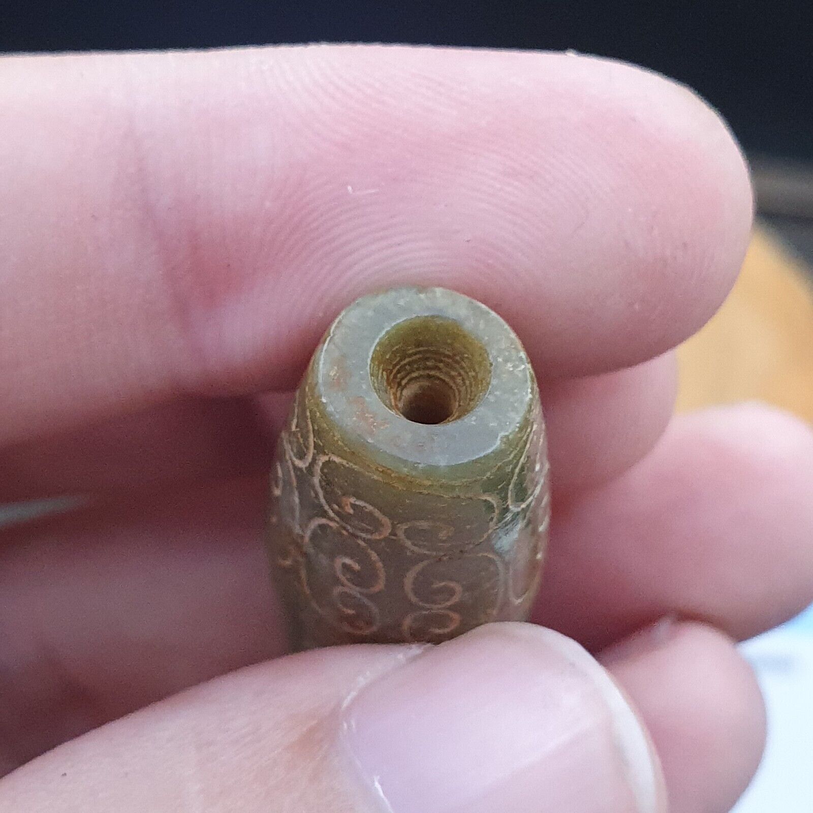 EARLY CHINESE Green JADE BEAD PENDANT  Haitian certificate Provided-698
