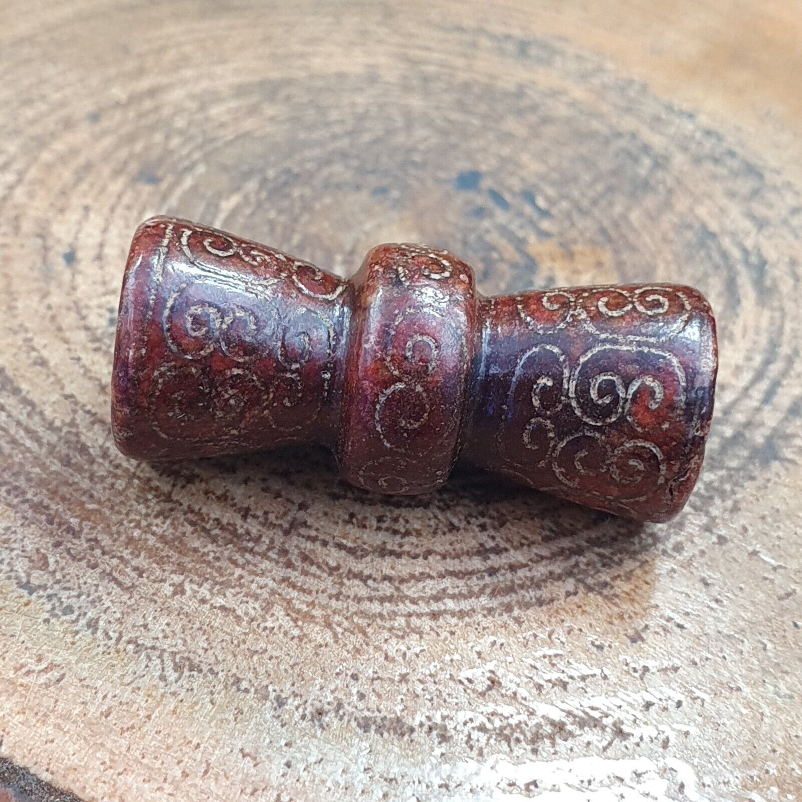 EARLY CHINESE Red JADE BEAD PENDANT  Haitian certificate Provided-489