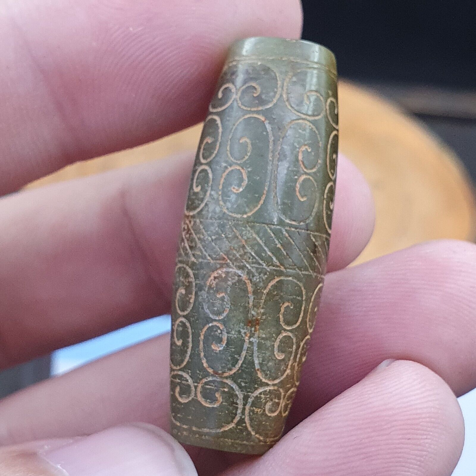 EARLY CHINESE Green JADE BEAD PENDANT  Haitian certificate Provided-698