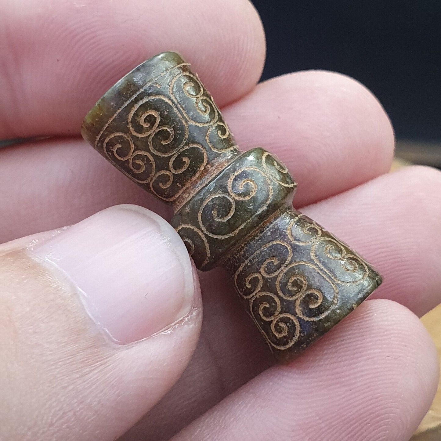 FRÜHER CHINESISCHER GRÜNER JADE-PERLENANHÄNGER Haitianisches Jade-Zertifikat bereitgestellt-2460