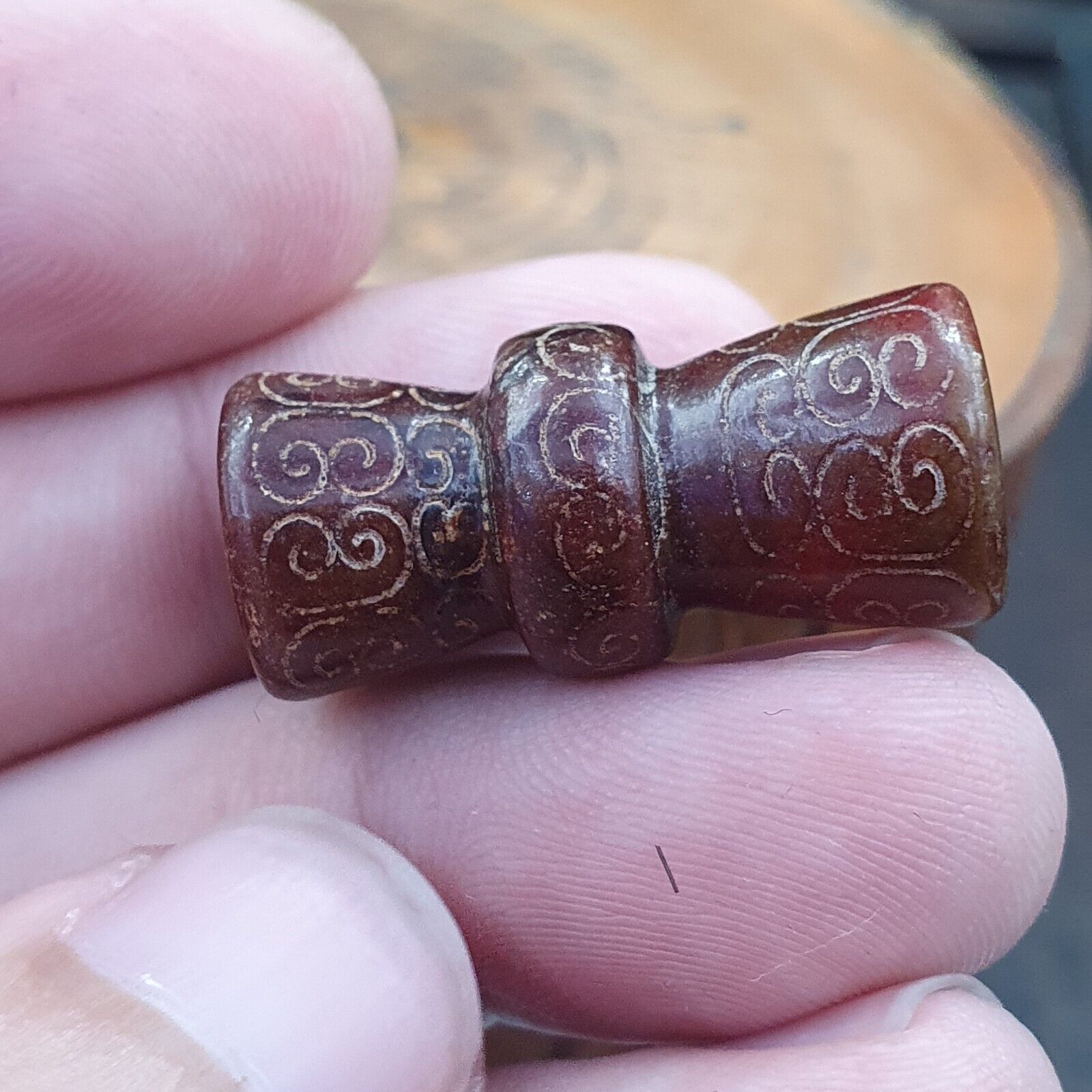 EARLY CHINESE Red JADE BEAD PENDANT  Haitian certificate Provided-510