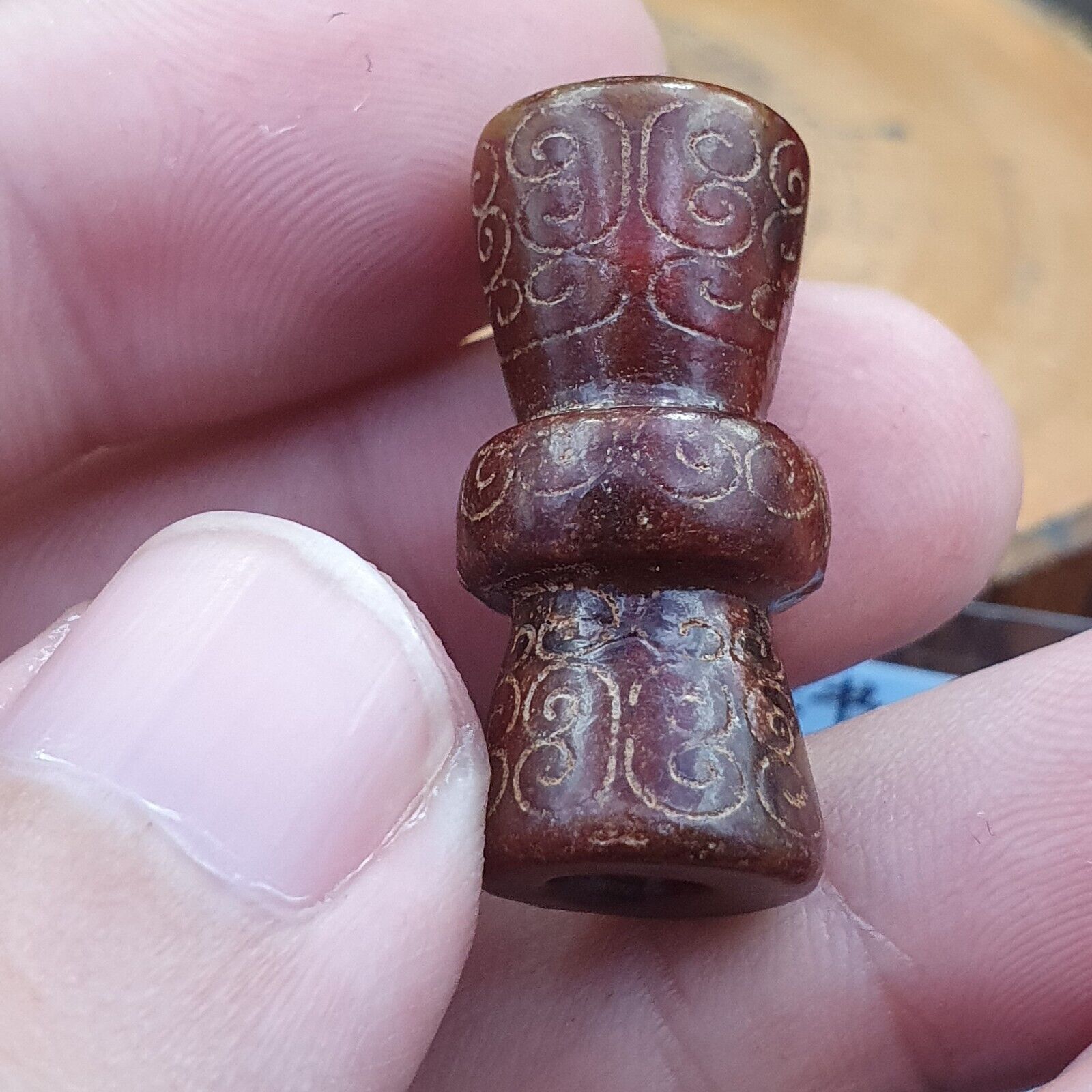 EARLY CHINESE Red JADE BEAD PENDANT  Haitian certificate Provided-510