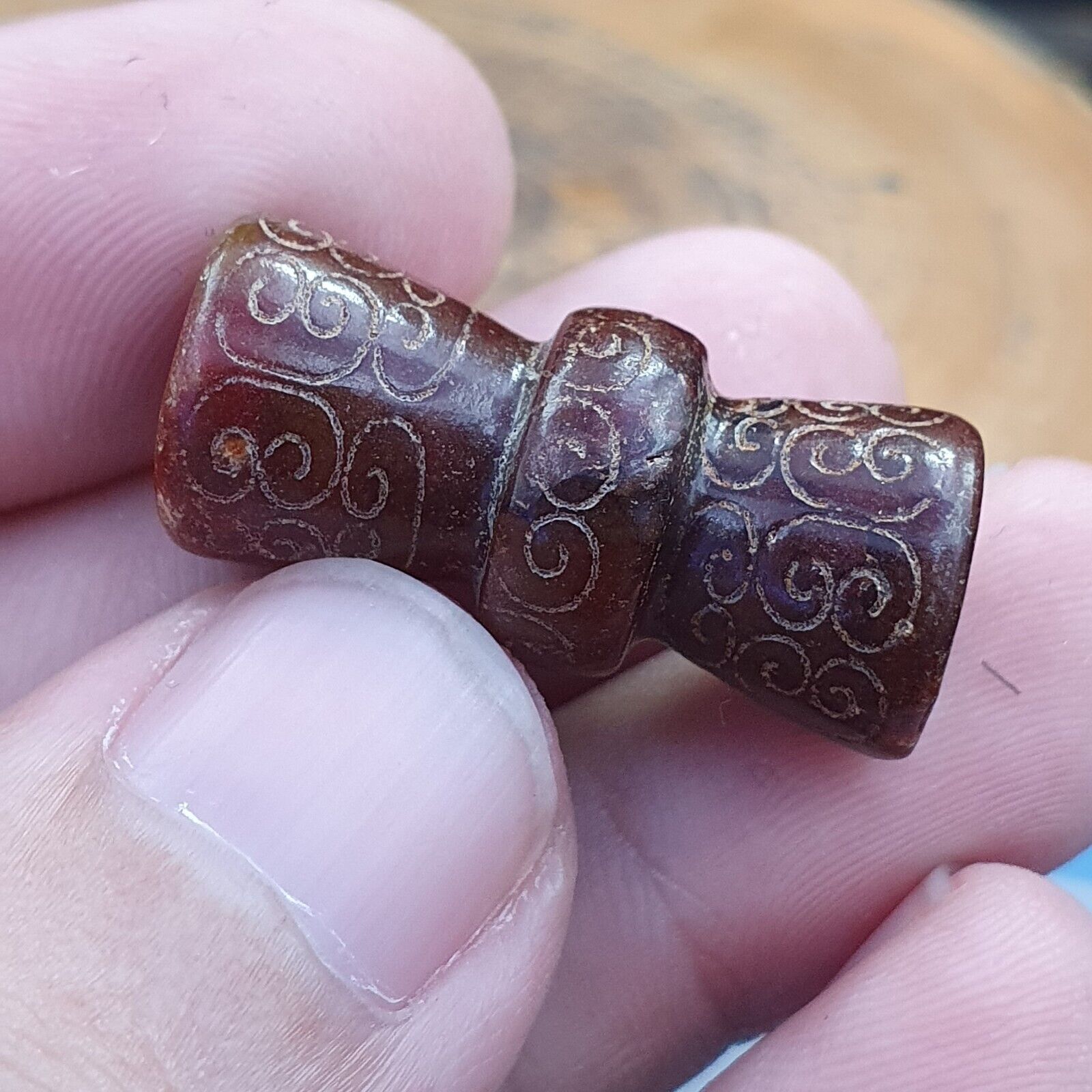 EARLY CHINESE Red JADE BEAD PENDANT  Haitian certificate Provided-510