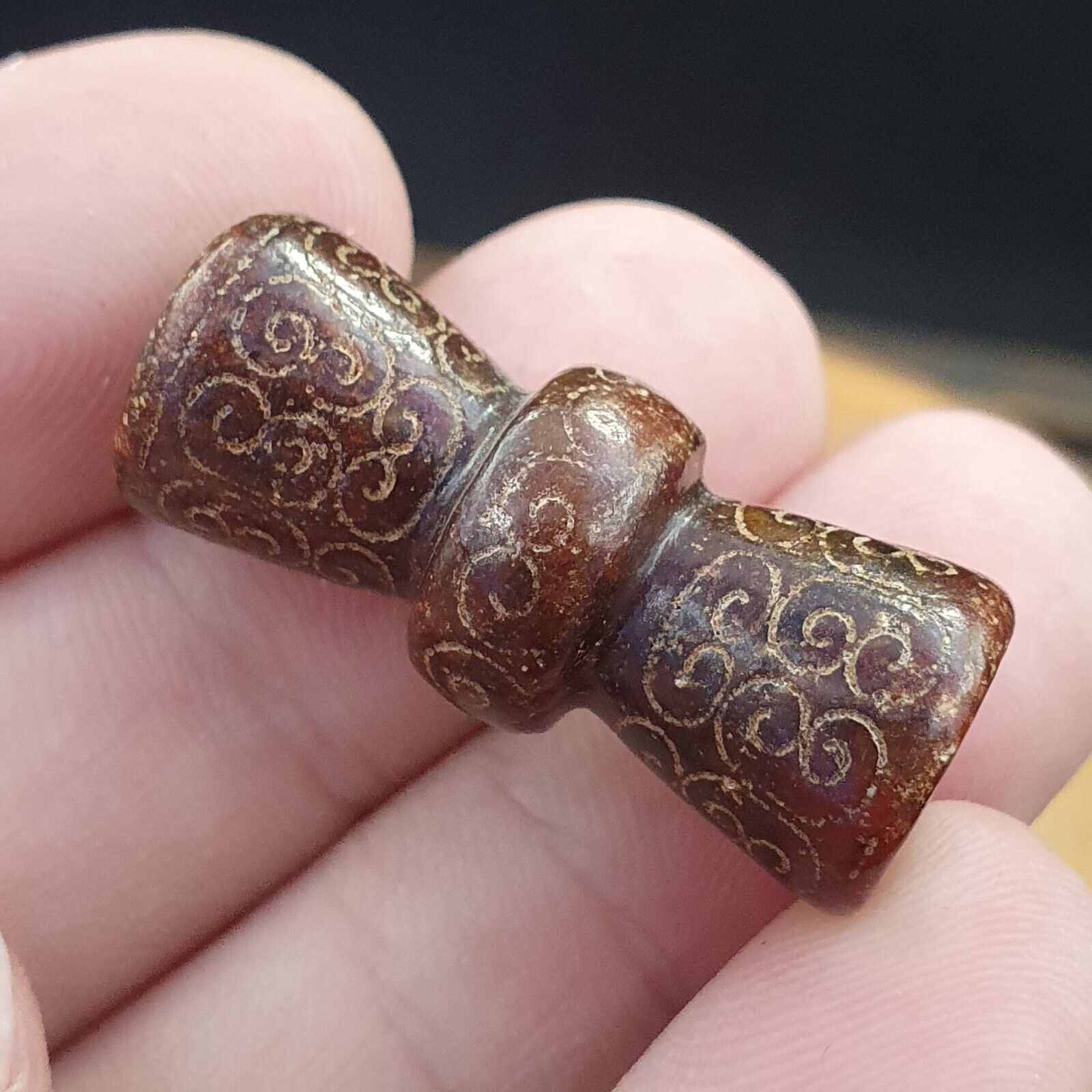 EARLY CHINESE Red JADE BEAD PENDANT  Haitian certificate Provided-511