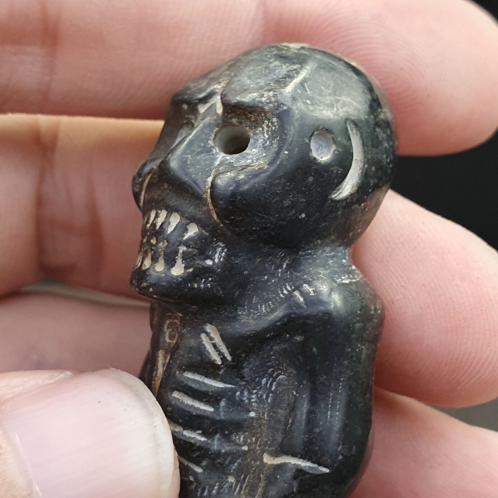 Antique Jade mysterious skeleton carving jade stone Amulet Bead