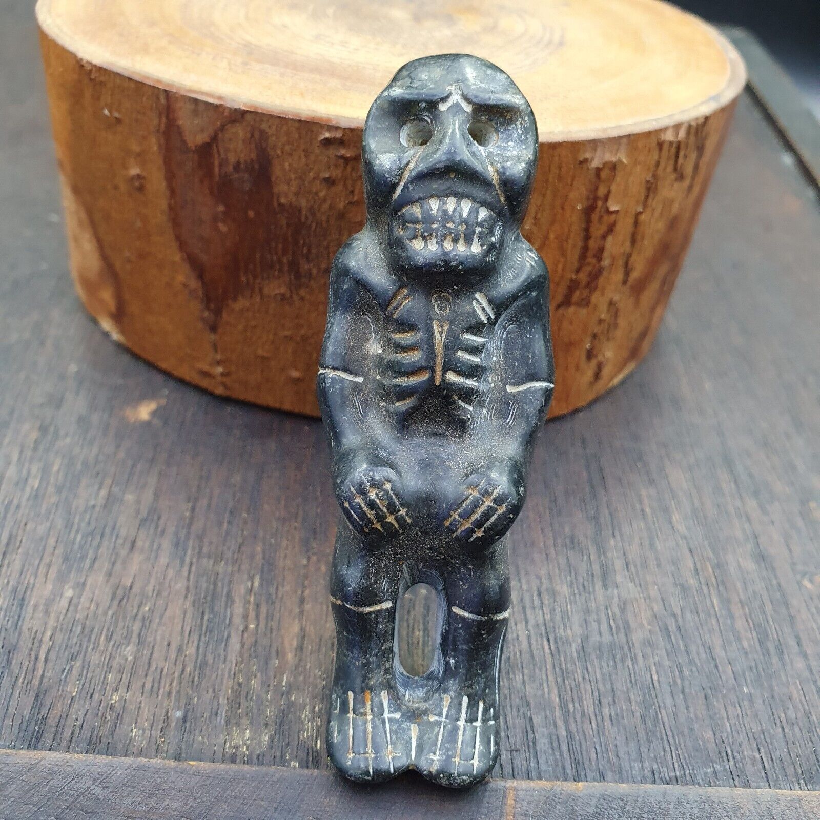 Antique Jade mysterious skeleton carving jade stone Amulet Bead