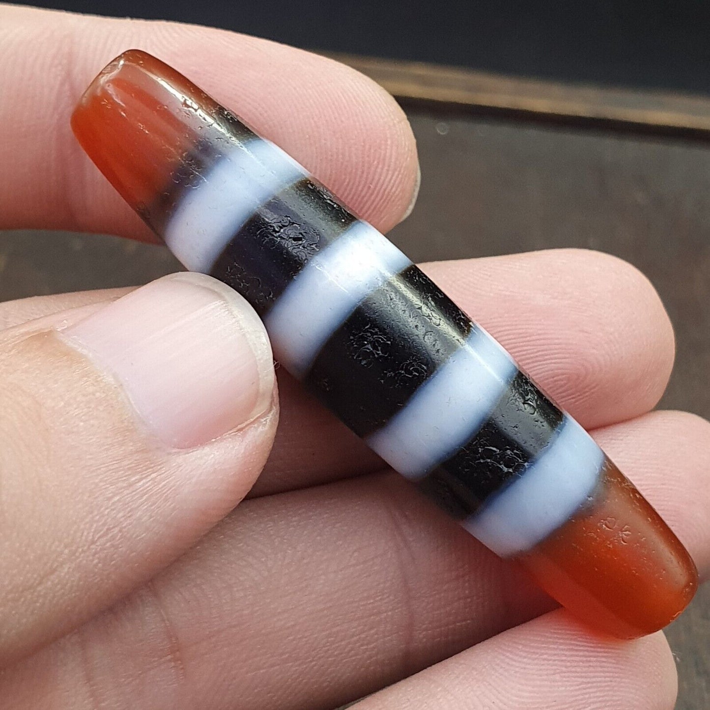 古董喜馬拉雅印度西藏罕見 4 線瑪瑙天珠護身符珠