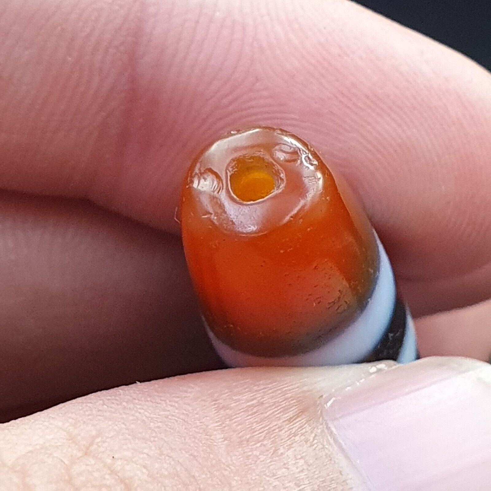 Antique Himalayan Indo Tibetan rare 4 LINES Agate Dzi Amulet Bead