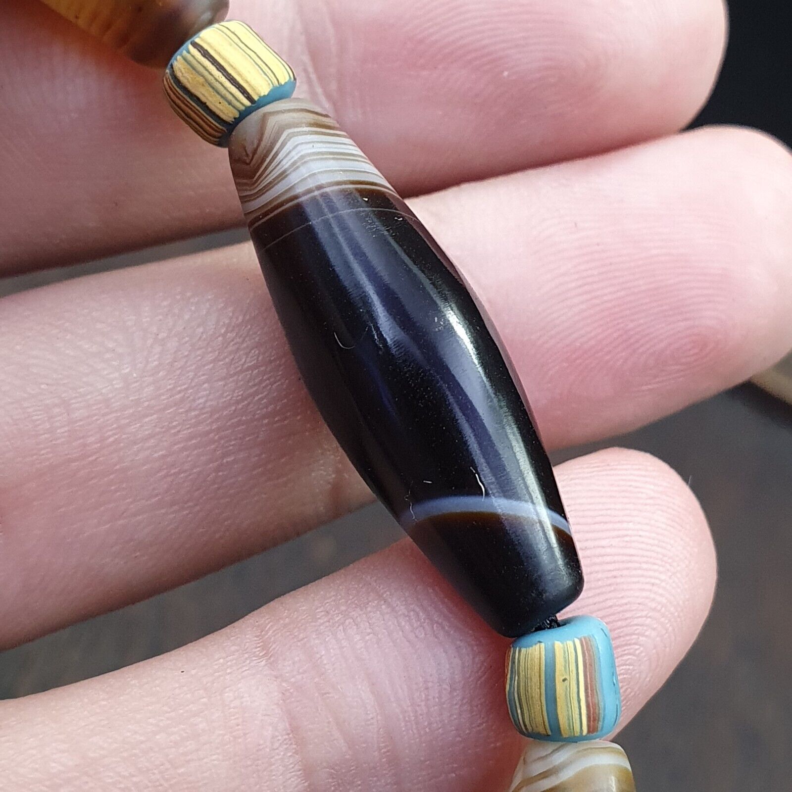 Antique Yemeni Middle Eastern Agate Eyes Patterns Suleimani Agate Necklace