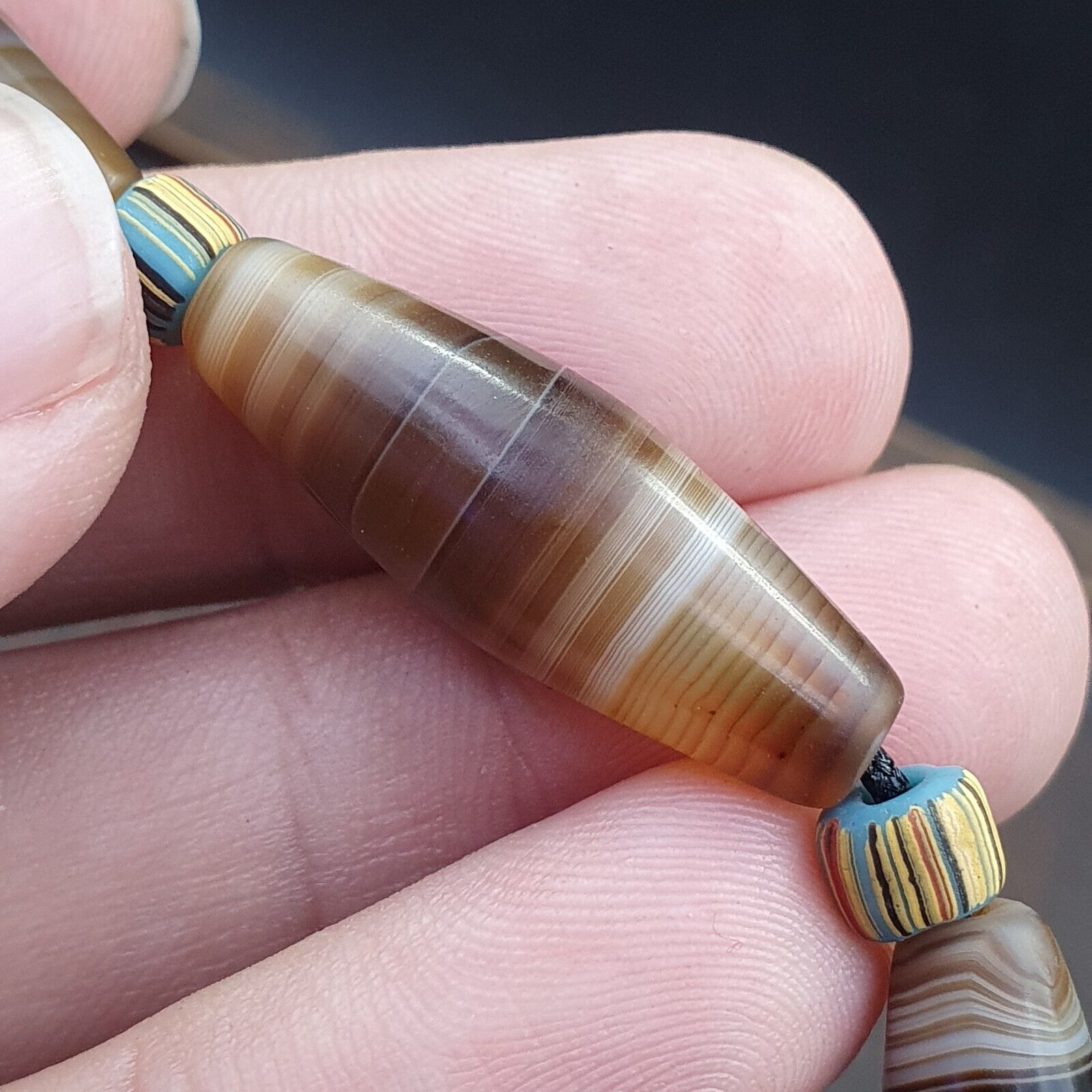 Antique Yemeni Middle Eastern Agate Eyes Patterns Suleimani Agate Necklace