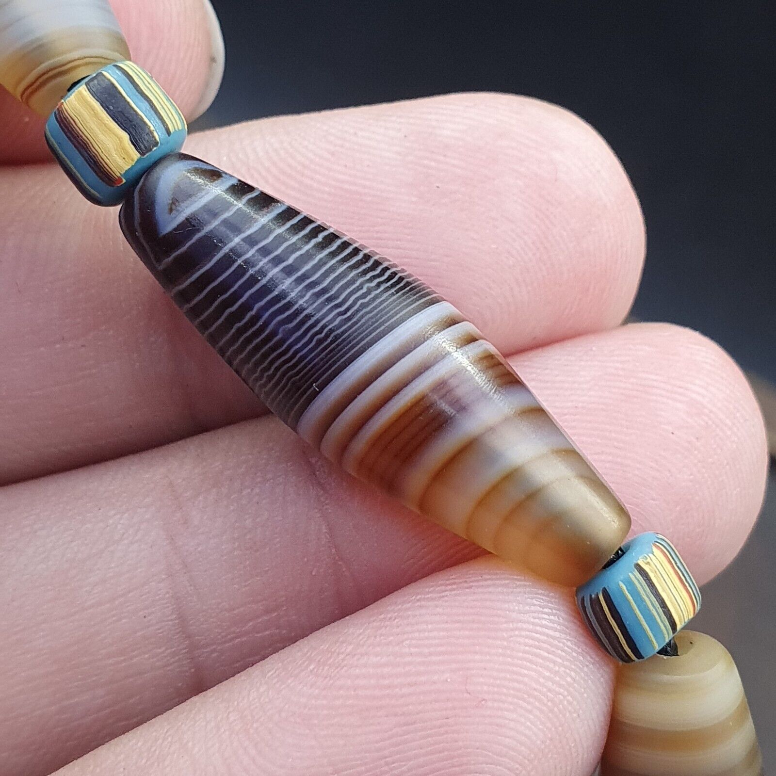 Antique Yemeni Middle Eastern Agate Eyes Patterns Suleimani Agate Necklace