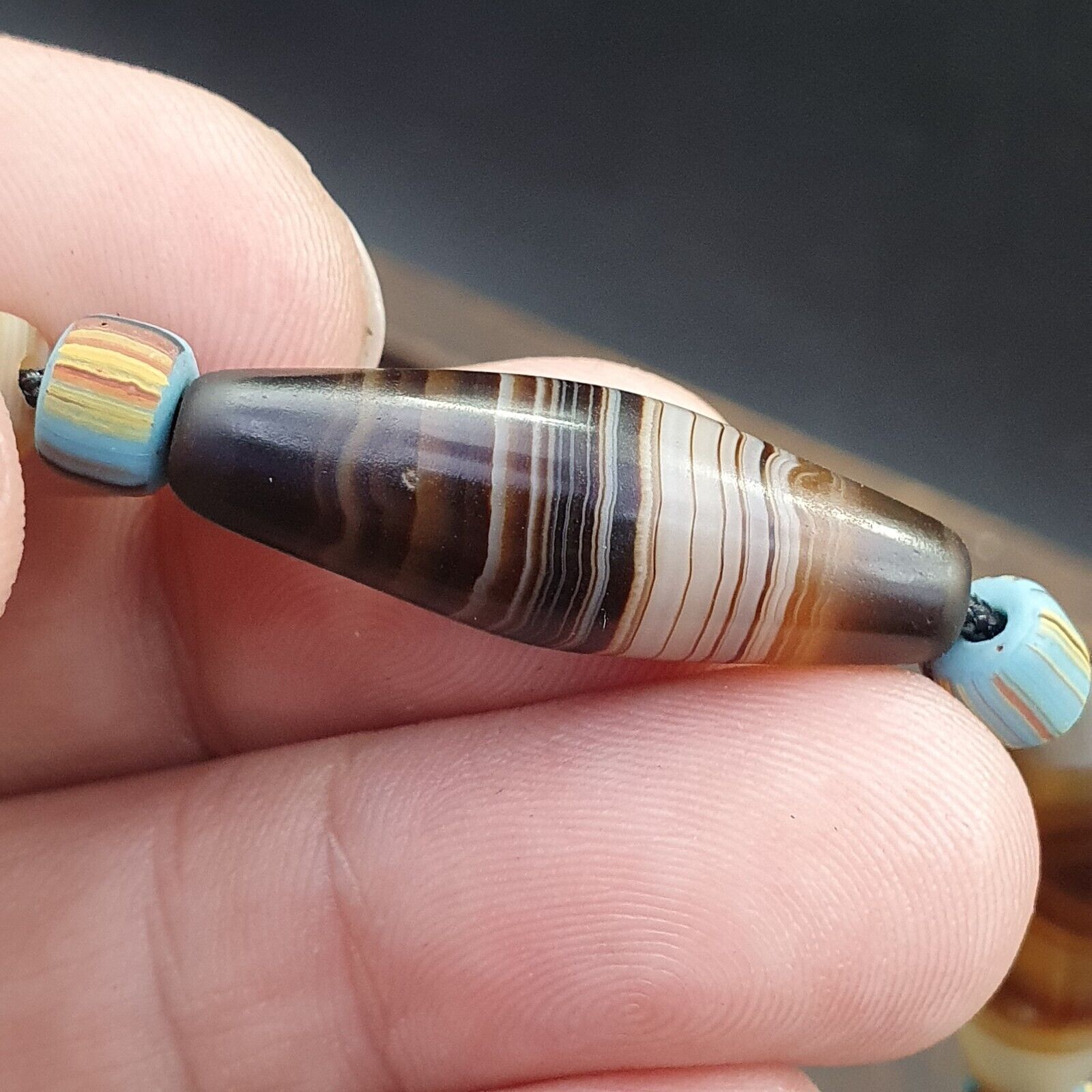 Antique Yemeni Middle Eastern Agate Eyes Patterns Suleimani Agate Necklace
