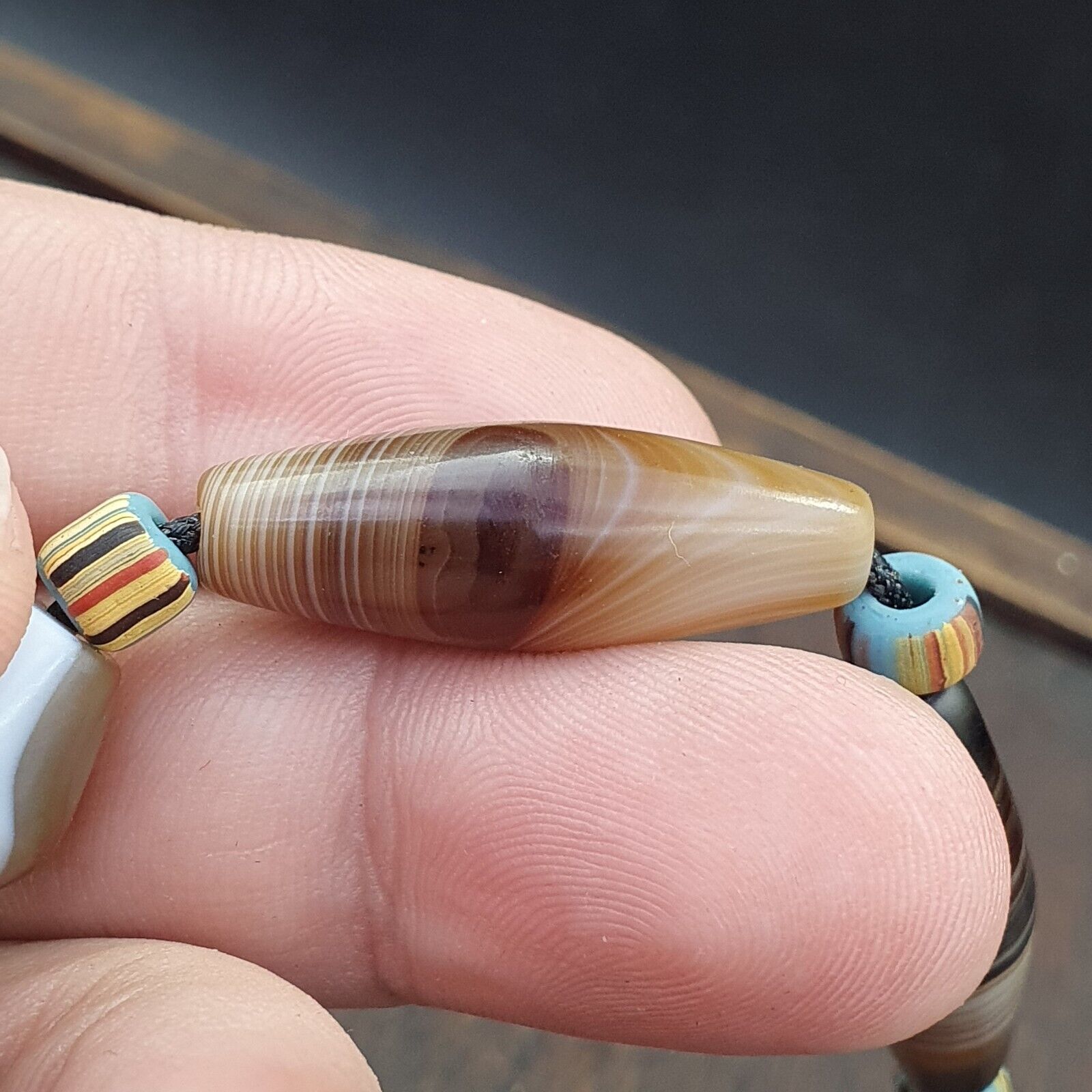 Antique Yemeni Middle Eastern Agate Eyes Patterns Suleimani Agate Necklace