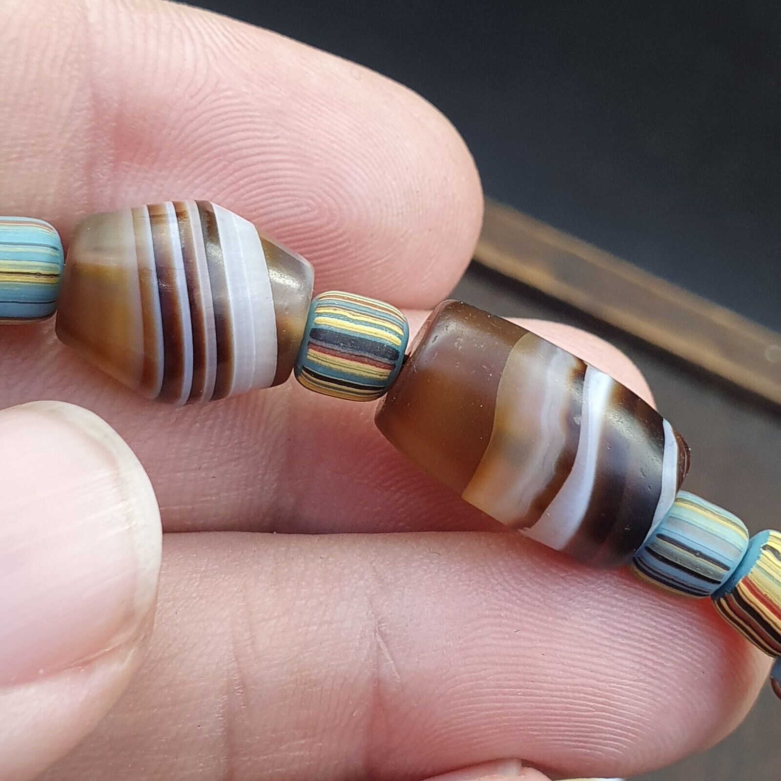Antique Yemeni Middle Eastern Agate Eyes Patterns Suleimani Agate Necklace