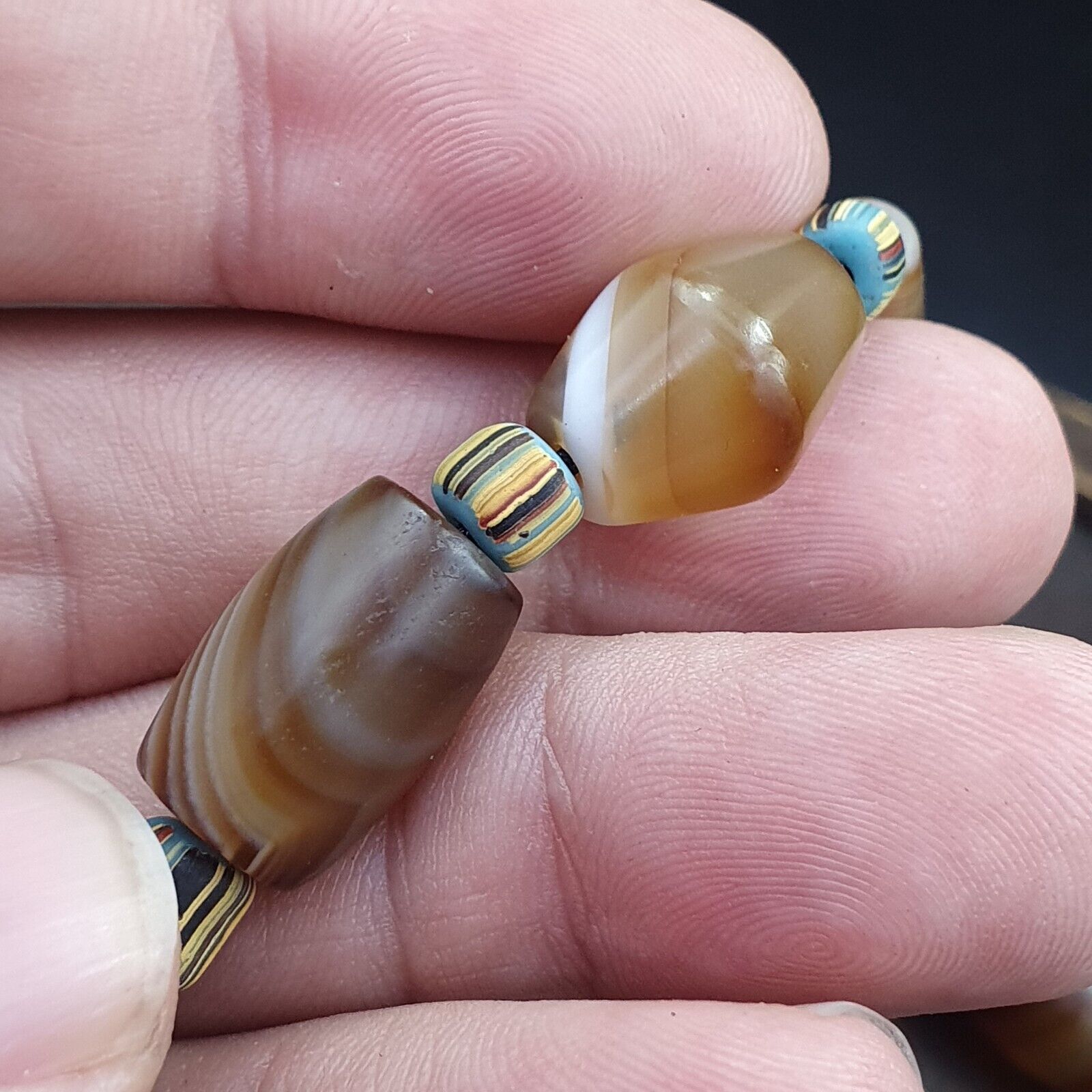 Antique Yemeni Middle Eastern Agate Eyes Patterns Suleimani Agate Necklace