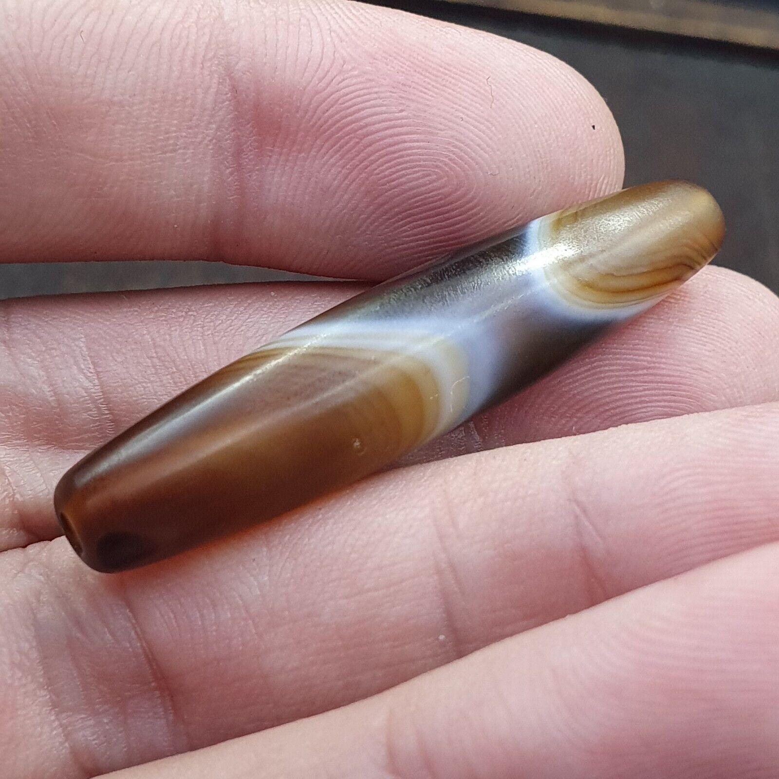 Antique Yemeni Middle Eastern Agate Eyes Patterns Suleimani Agate Bead