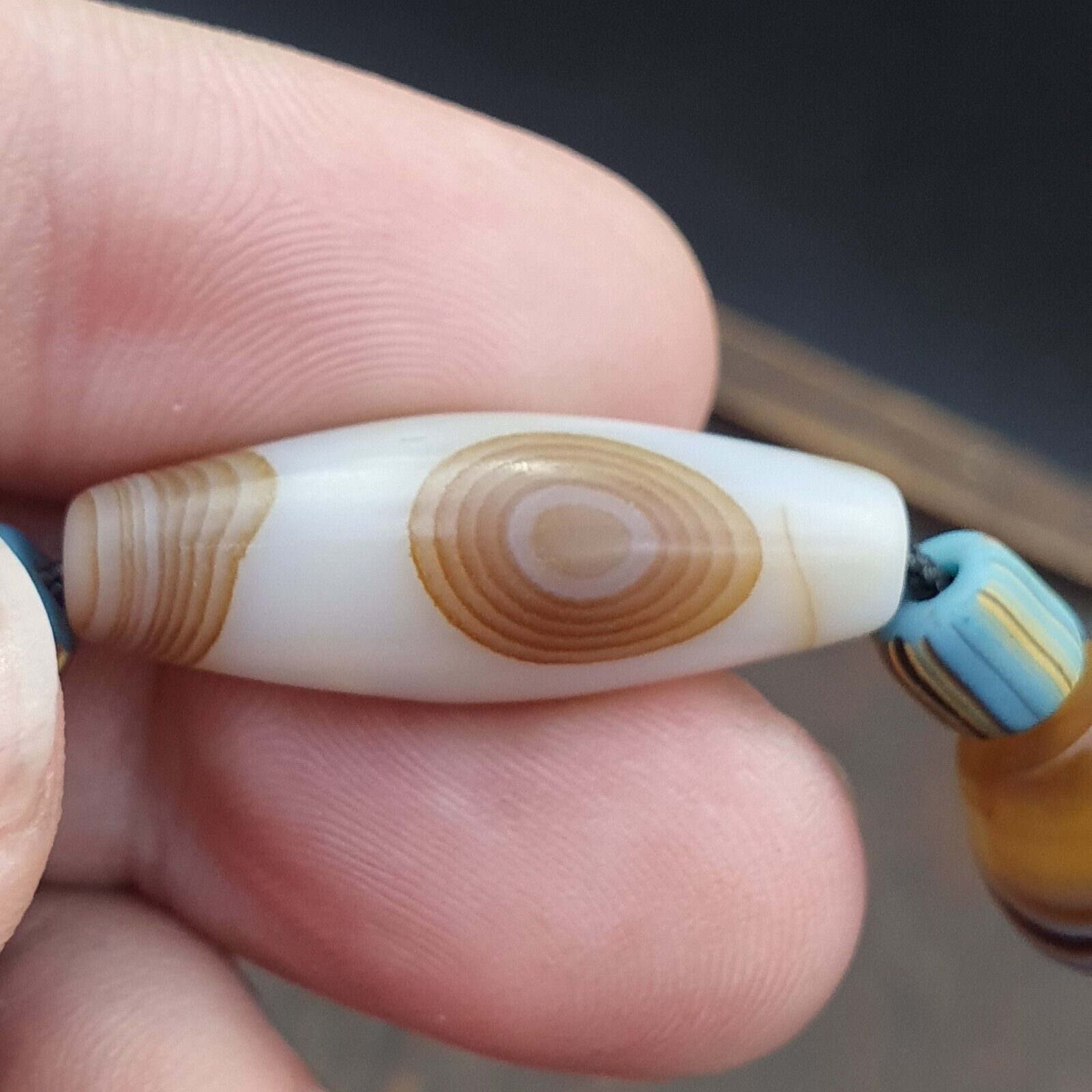 Antique Yemeni Middle Eastern Agate Eyes Patterns Suleimani Agate Necklace