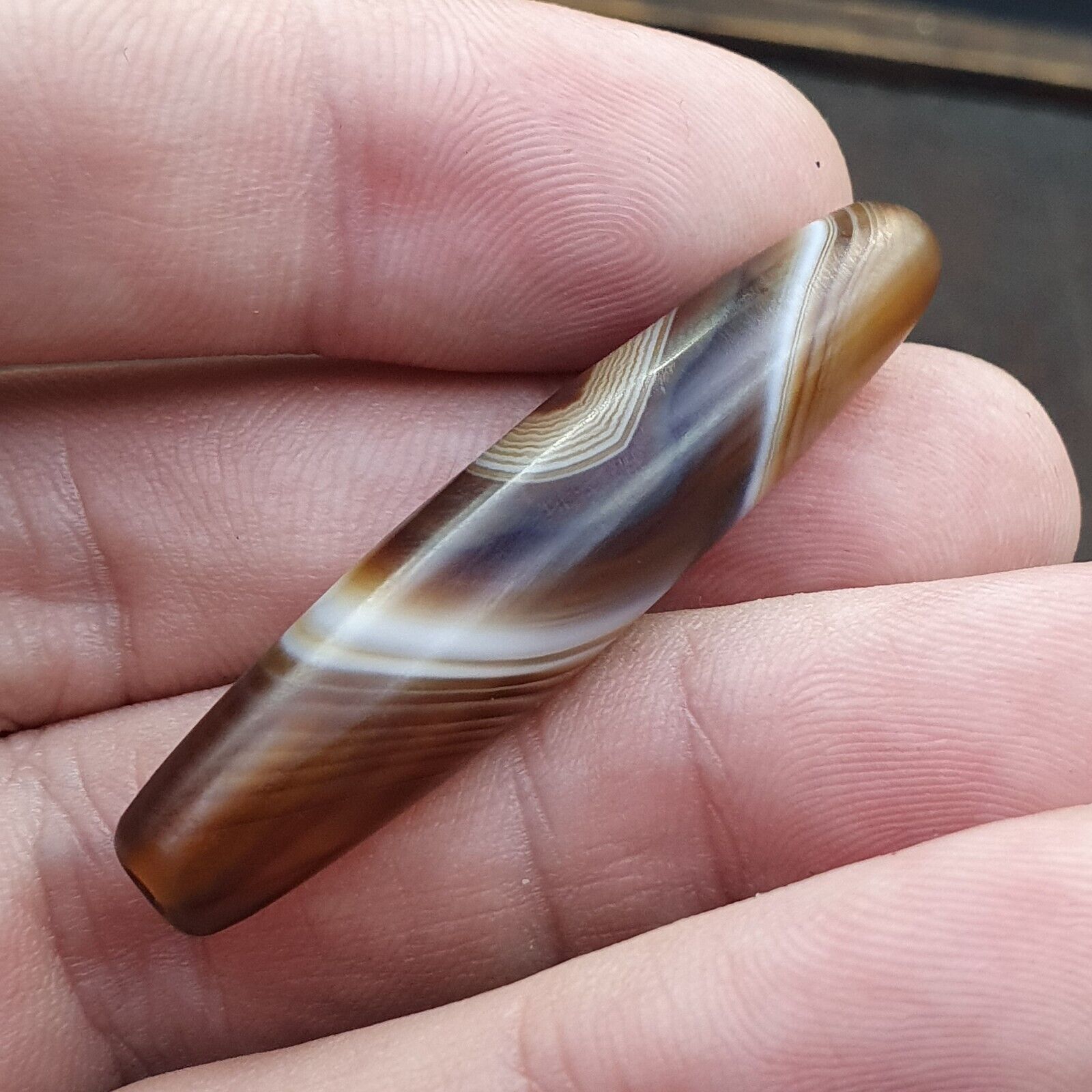 Antique Yemeni Middle Eastern Agate Eyes Patterns Suleimani Agate Bead