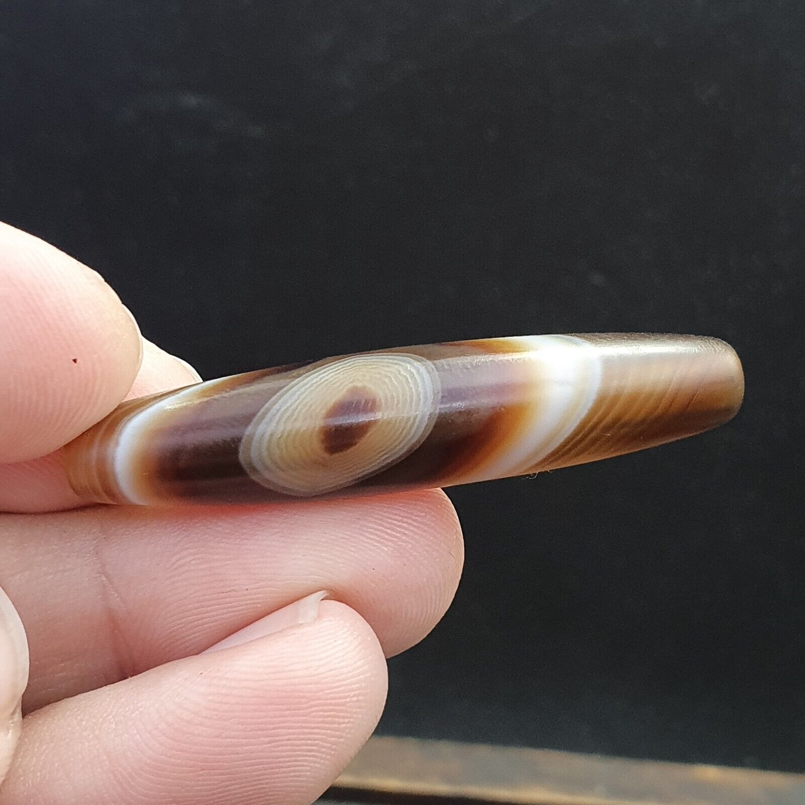Antique Yemeni Middle Eastern Agate Eyes Patterns Suleimani Agate Bead