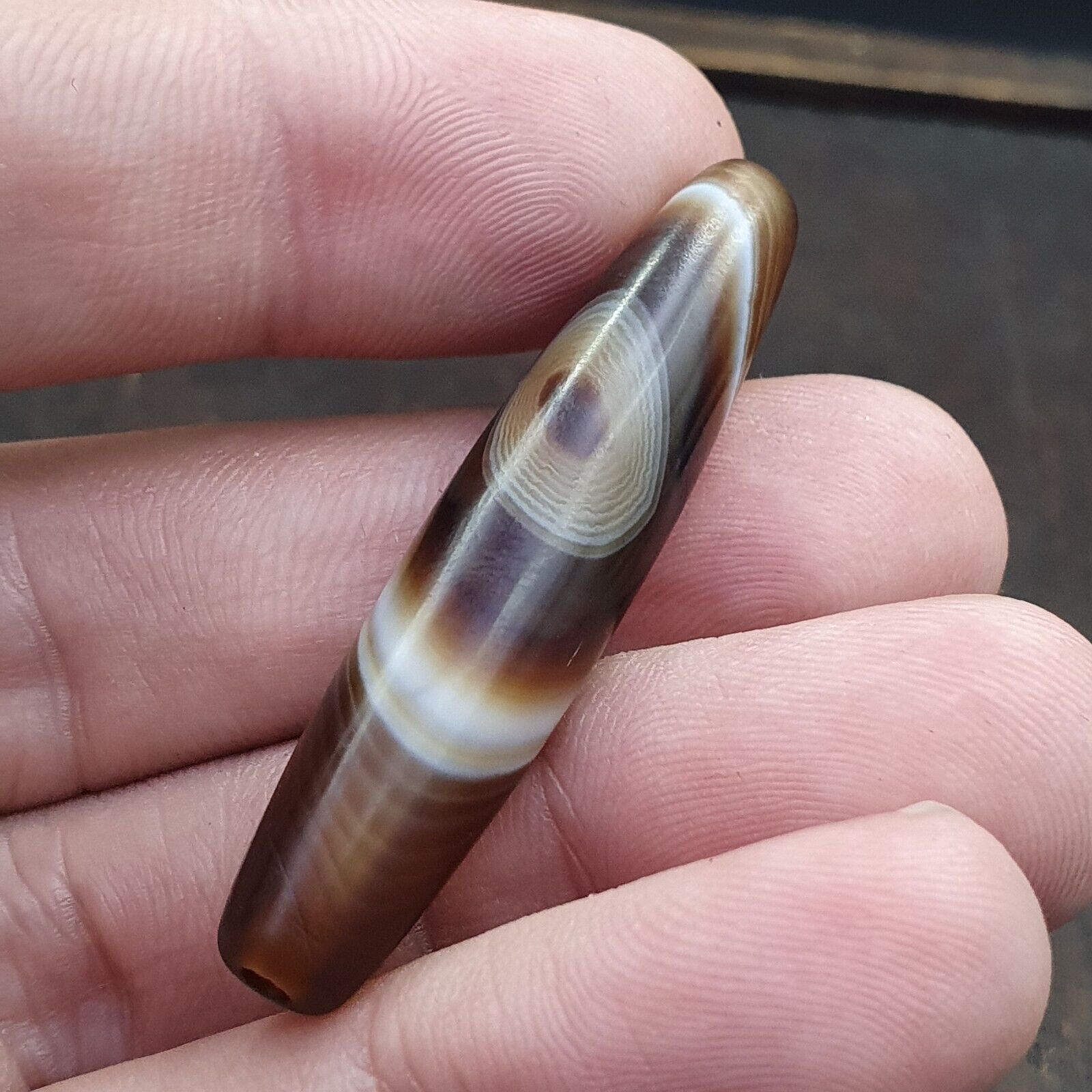 Antique Yemeni Middle Eastern Agate Eyes Patterns Suleimani Agate Bead