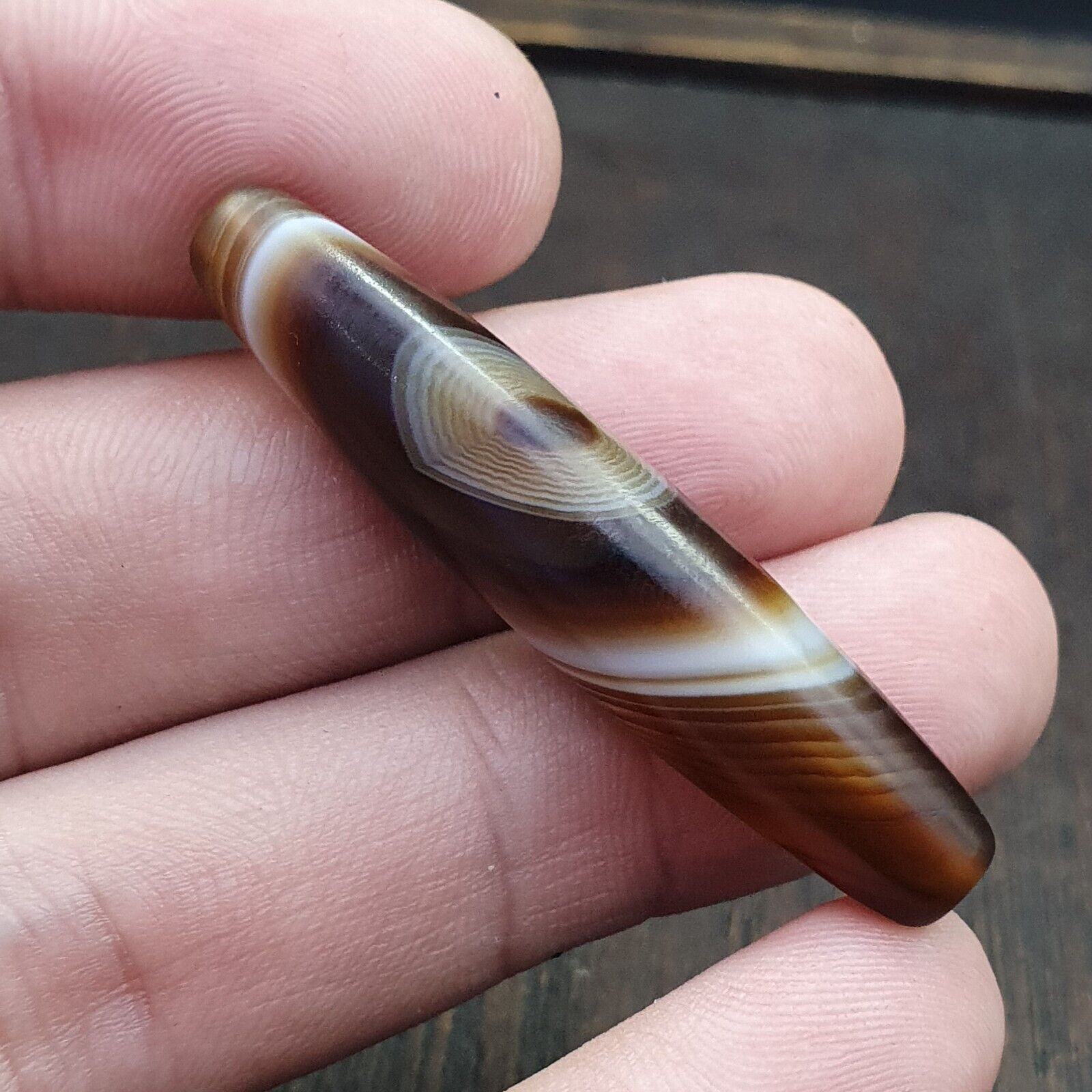 Antique Yemeni Middle Eastern Agate Eyes Patterns Suleimani Agate Bead