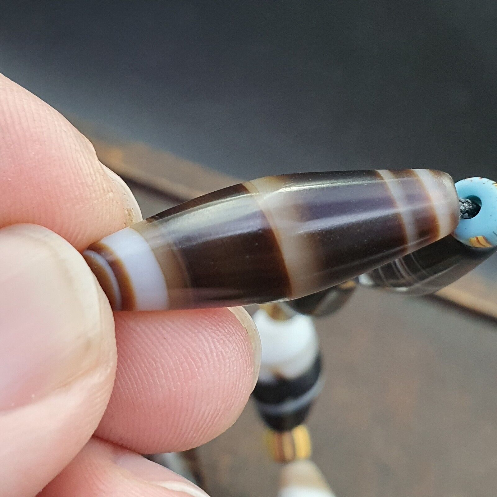 Antique Yemeni Middle Eastern Agate Eyes Patterns Suleimani Agate Necklace