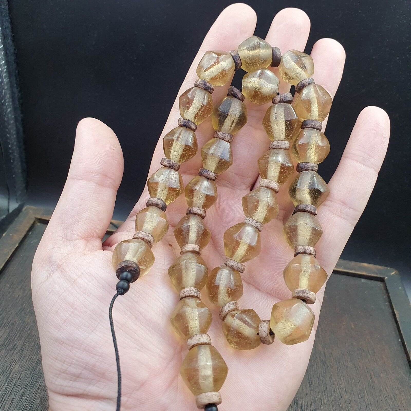 African Trade Beads Old RARE Bubbles Glass Beads crytsal Clear Beads 14-15mm