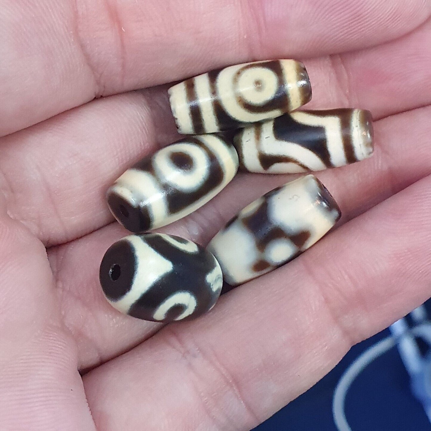 LOT 5 BD 喜馬拉雅印度西藏心眼圖案瑪瑙 5 顆珠子