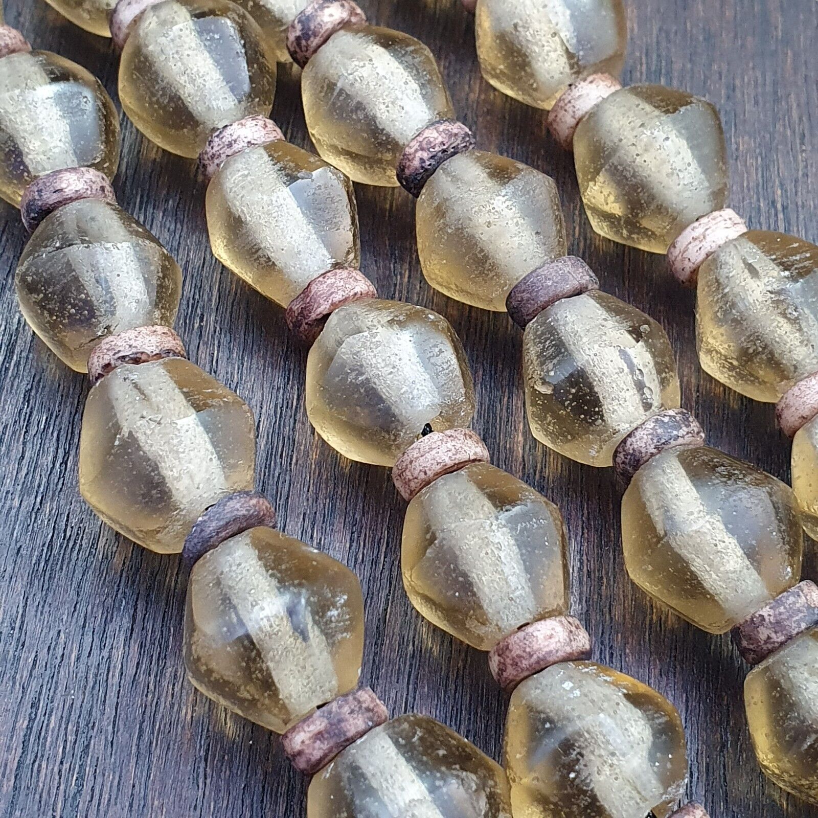 African Trade Beads Old RARE Bubbles Glass Beads crytsal Clear Beads 14-15mm