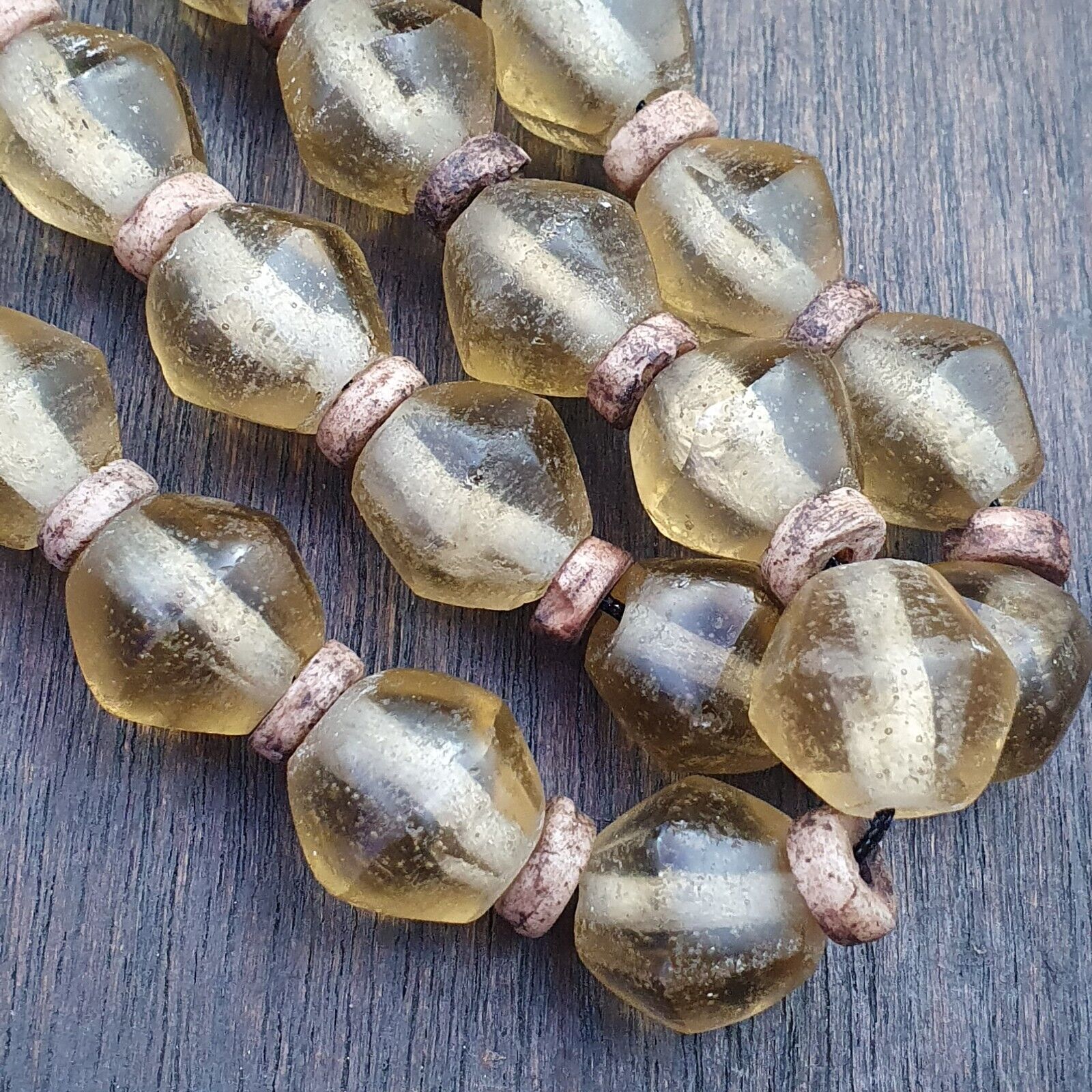 African Trade Beads Old RARE Bubbles Glass Beads crytsal Clear Beads 14-15mm