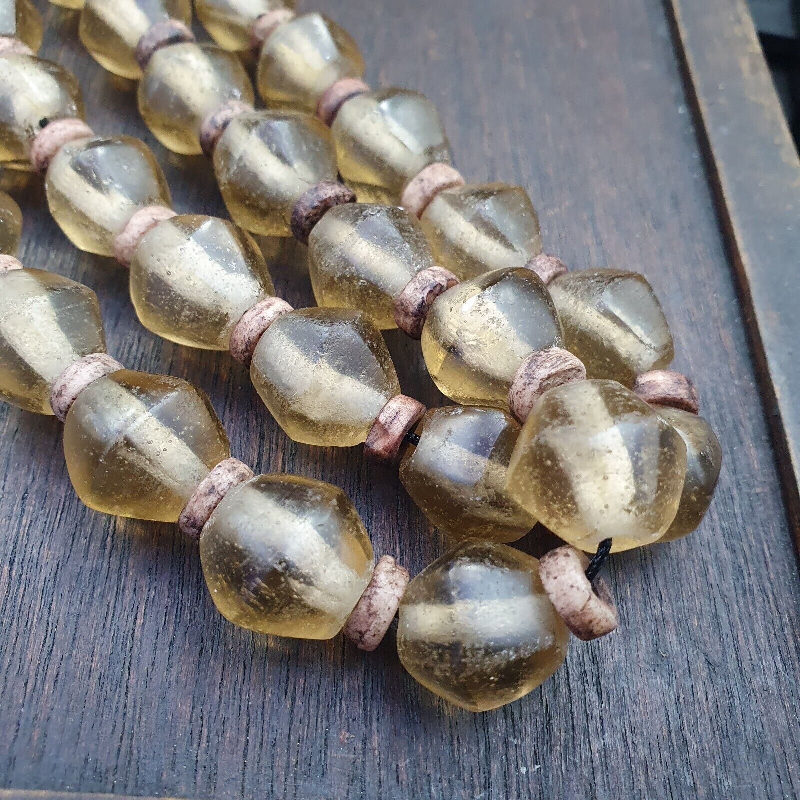 African Trade Beads Old RARE Bubbles Glass Beads crytsal Clear Beads 14-15mm