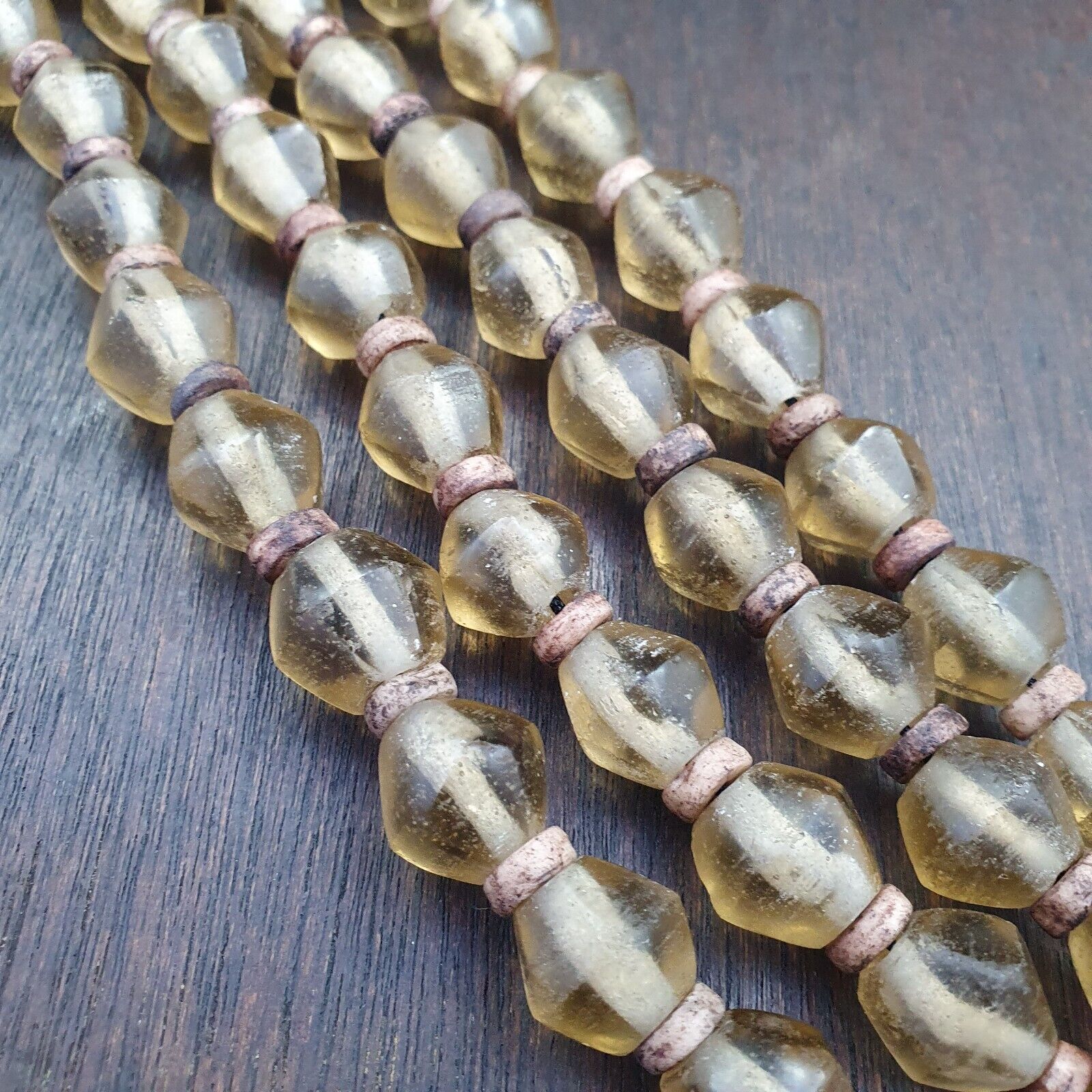 African Trade Beads Old RARE Bubbles Glass Beads crytsal Clear Beads 14-15mm