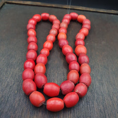 African Antique Trade Beads Old Red Glass Beads long Strand 12-14mm