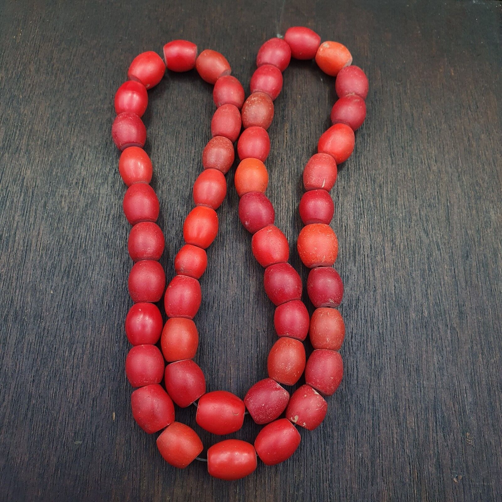 African Antique Trade Beads Old Red Glass Beads long Strand 12-14mm