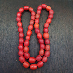 African Antique Trade Beads Old Red Glass Beads long Strand 12-14mm