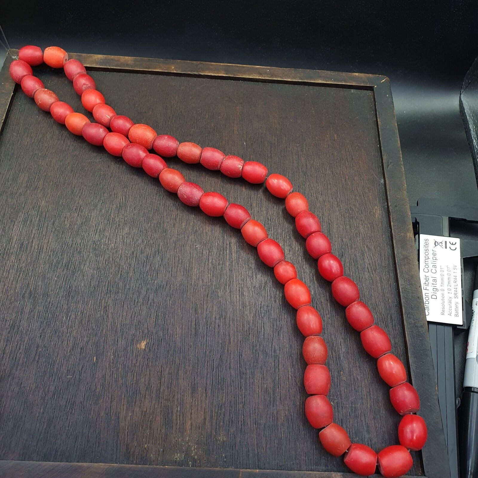 African Antique Trade Beads Old Red Glass Beads long Strand 12-14mm