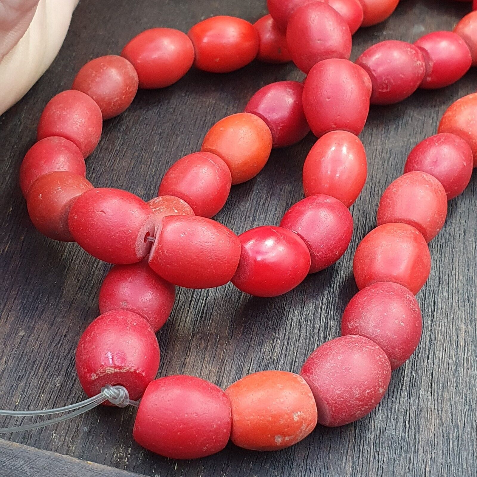 African Antique Trade Beads Old Red Glass Beads long Strand 12-14mm