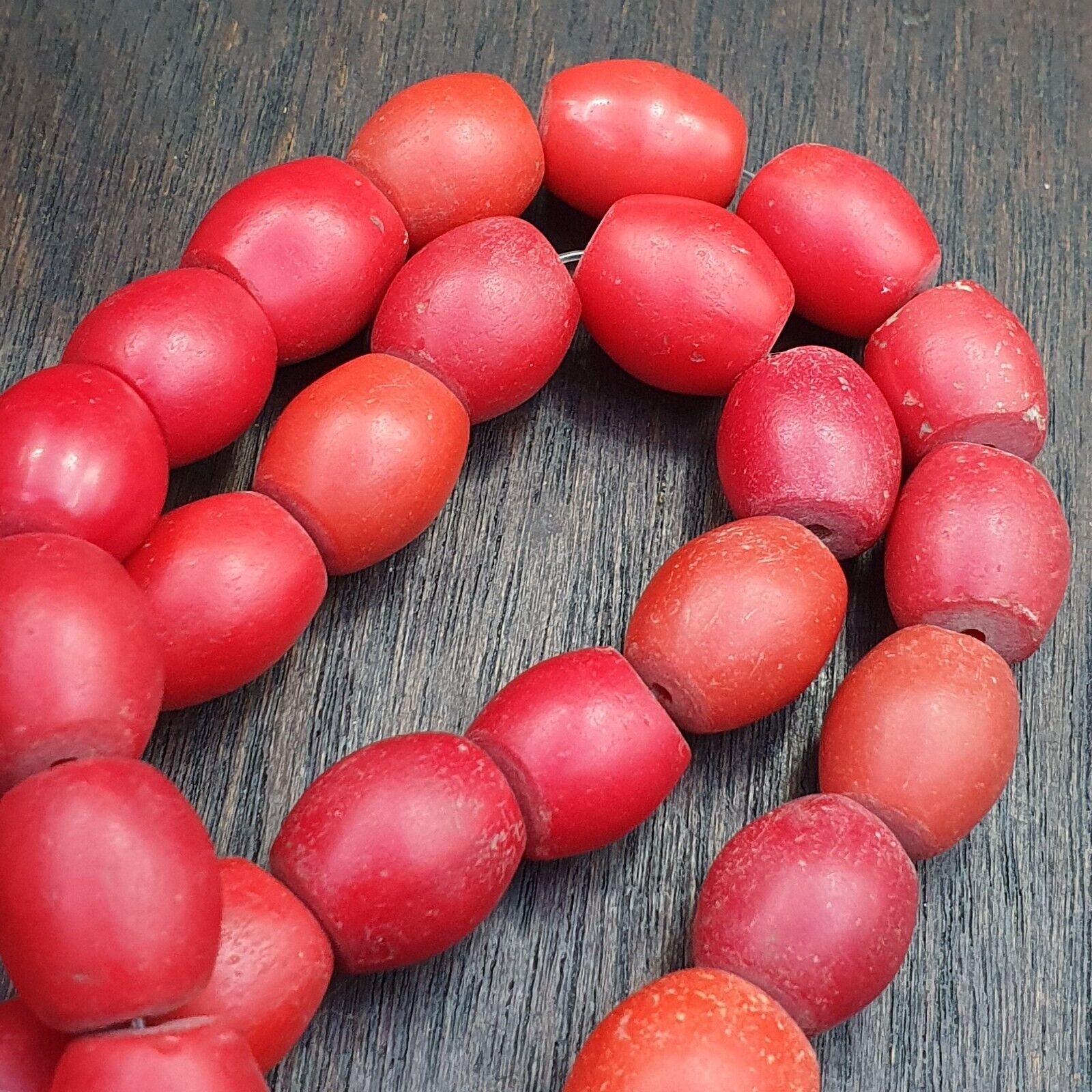 African Antique Trade Beads Old Red Glass Beads long Strand 12-14mm