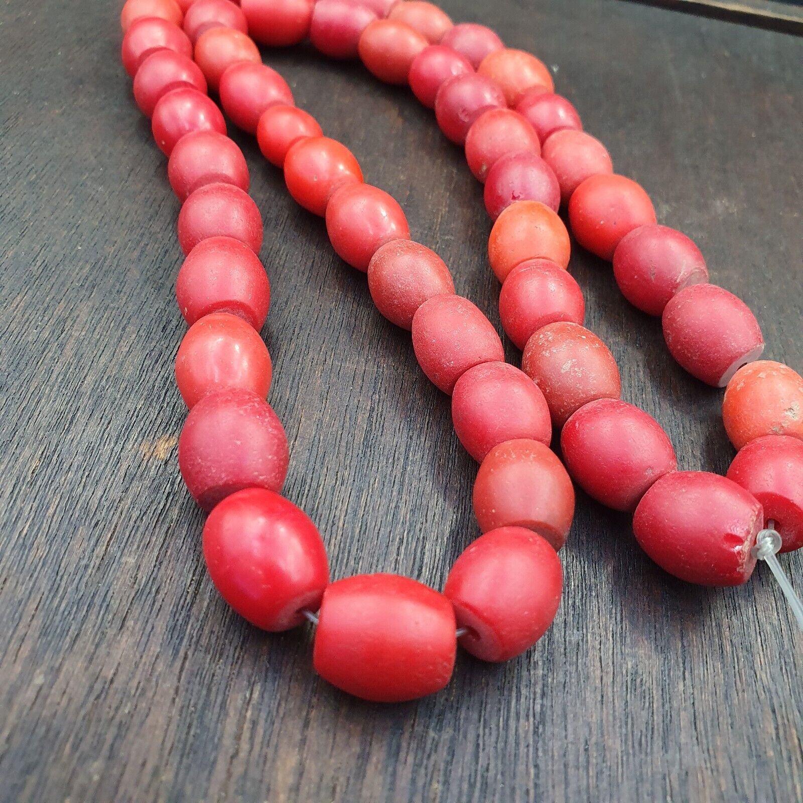 African Antique Trade Beads Old Red Glass Beads long Strand 12-14mm